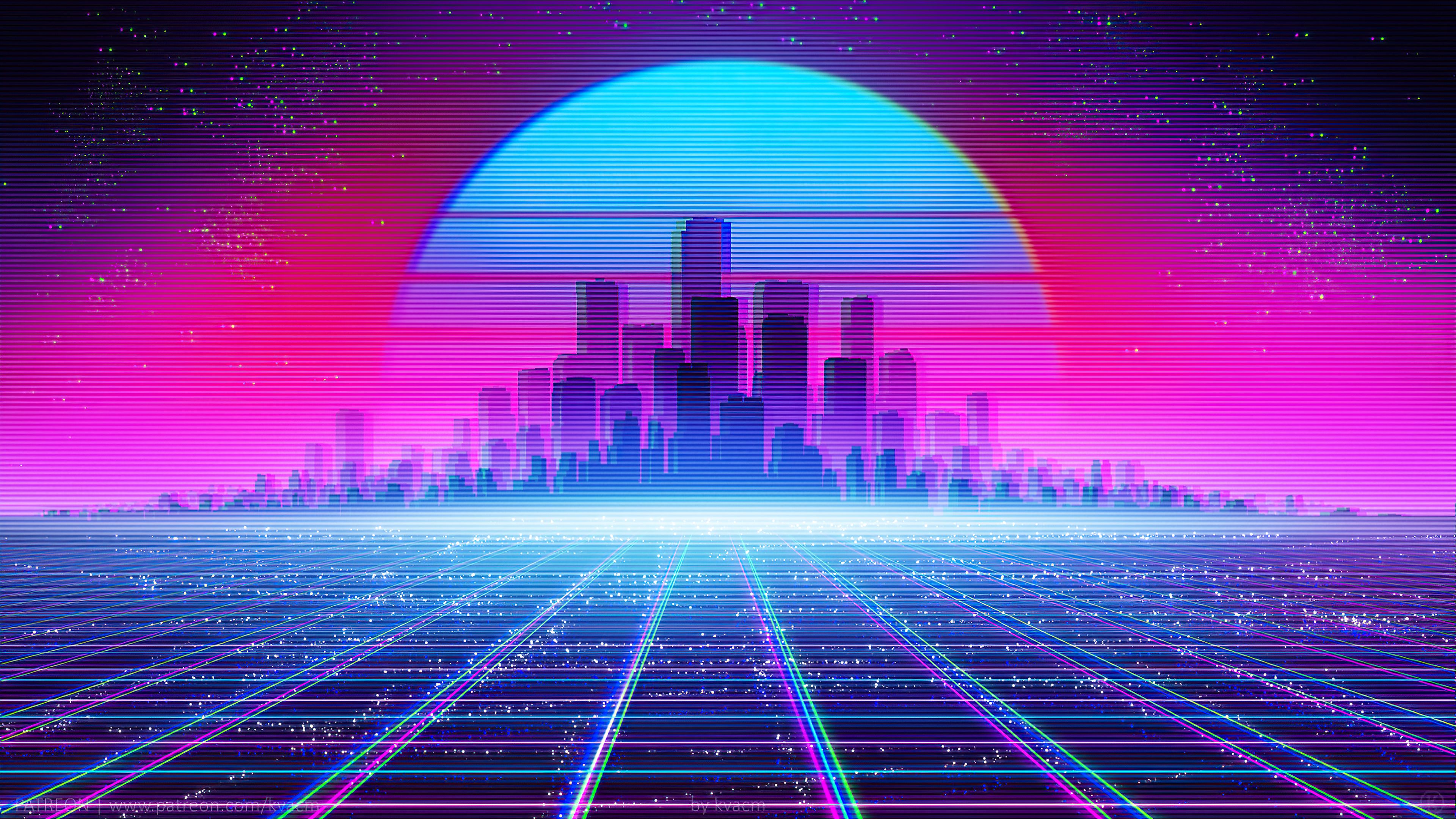 A retro city in the future with neon lights - Synthwave