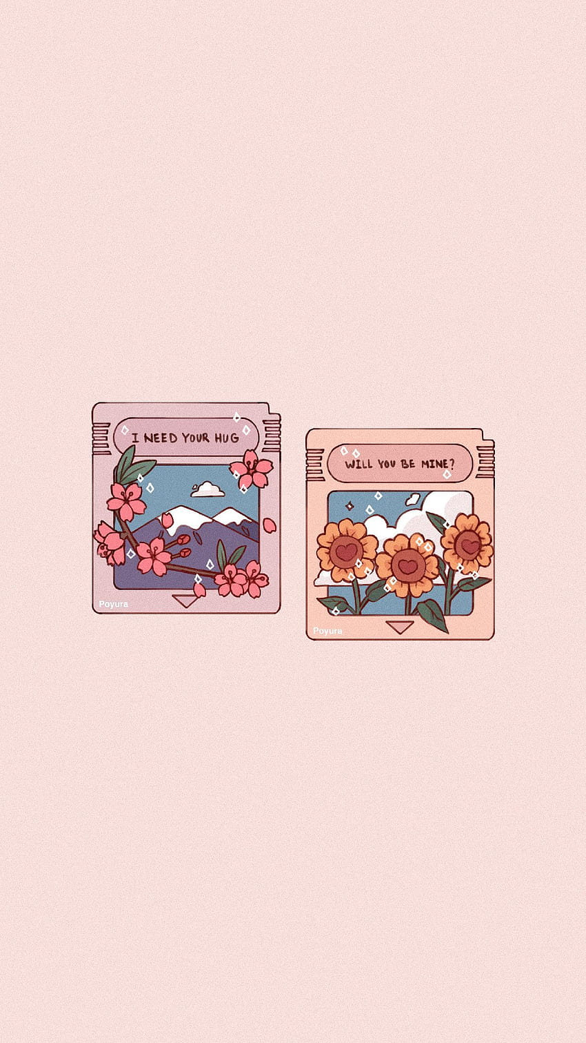 Aesthetic phone background of two cartoon pictures of flowers and a mountain - Nintendo