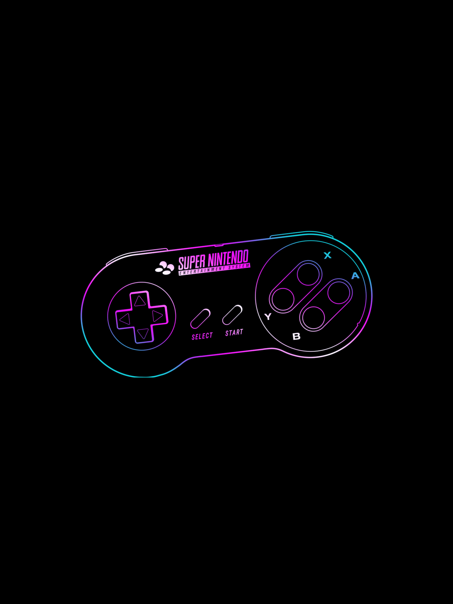 Super Nintendo controller in purple and blue on a black background - Nintendo