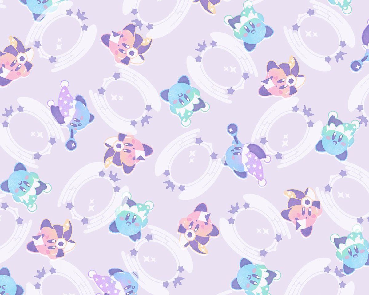 A pattern of cats and flowers on purple background - Nintendo