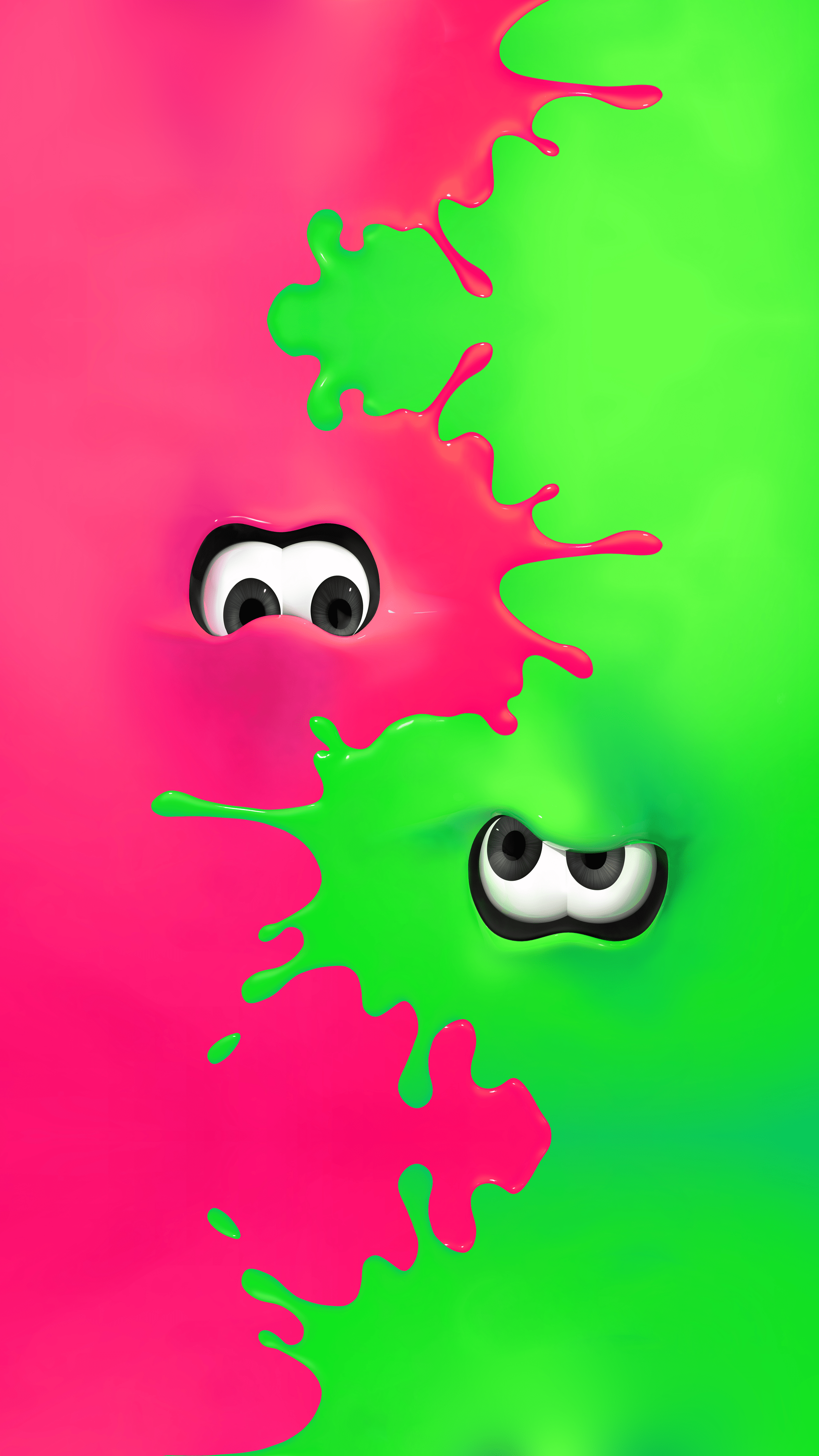 A splat of pink and green paint with eyes looking out. - Nintendo