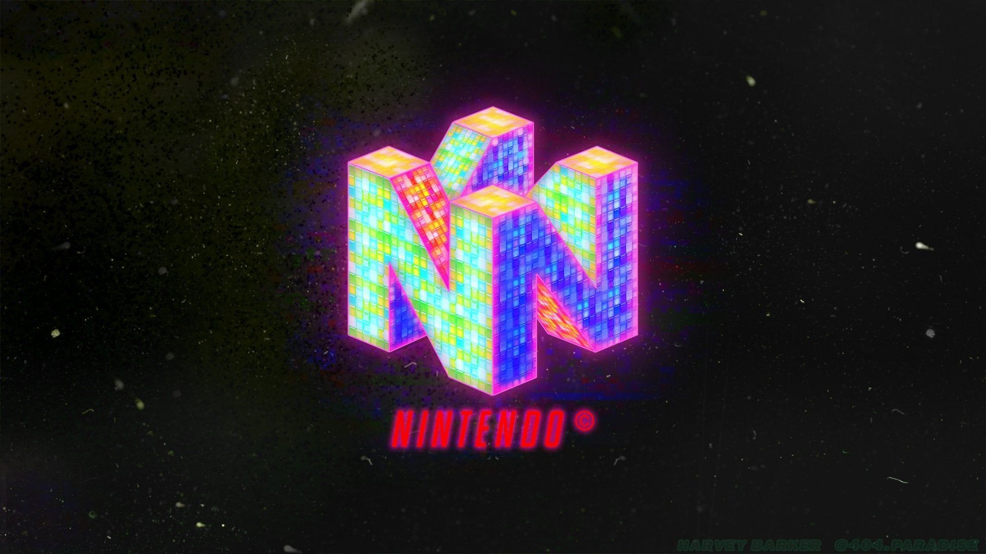 A neon, colorful, and artistic wallpaper of the Nintendo 64 logo - Nintendo