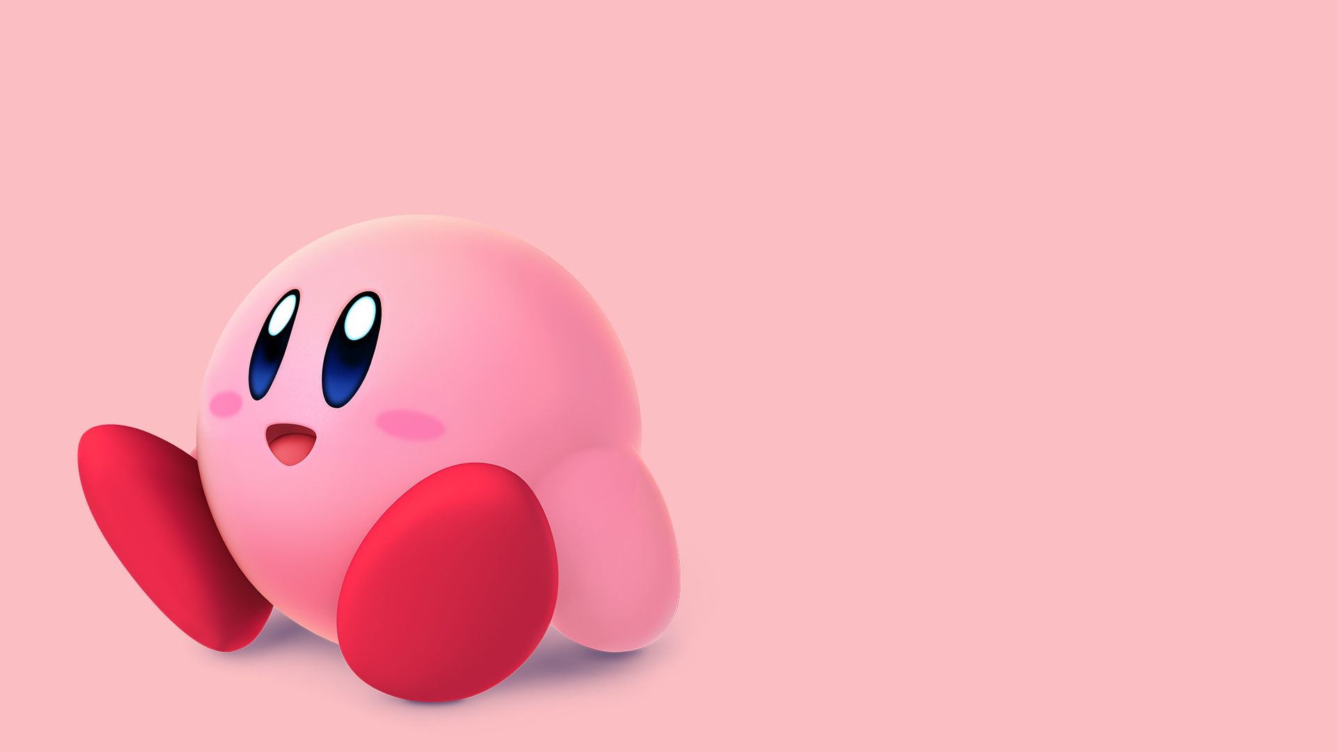 A pink background with a pink and red round character with big eyes and pink cheeks on the left side. - Nintendo