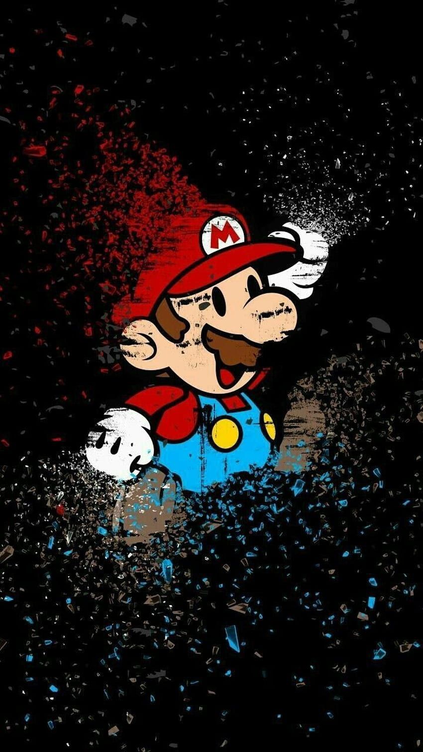 The image of a mario character in black and red paint - 