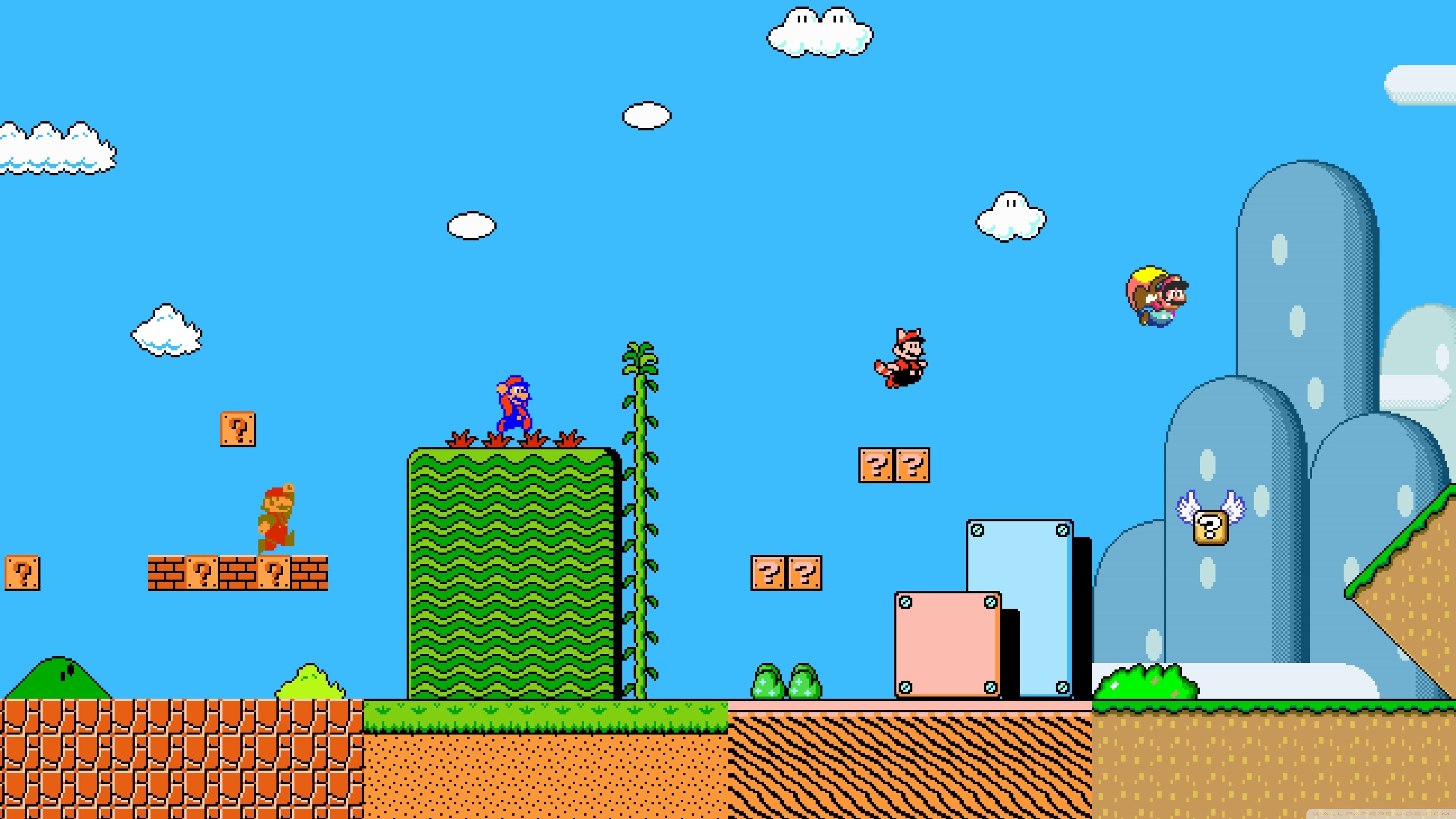 A Super Mario game from the 80s with Mario flying through the air - Super Mario