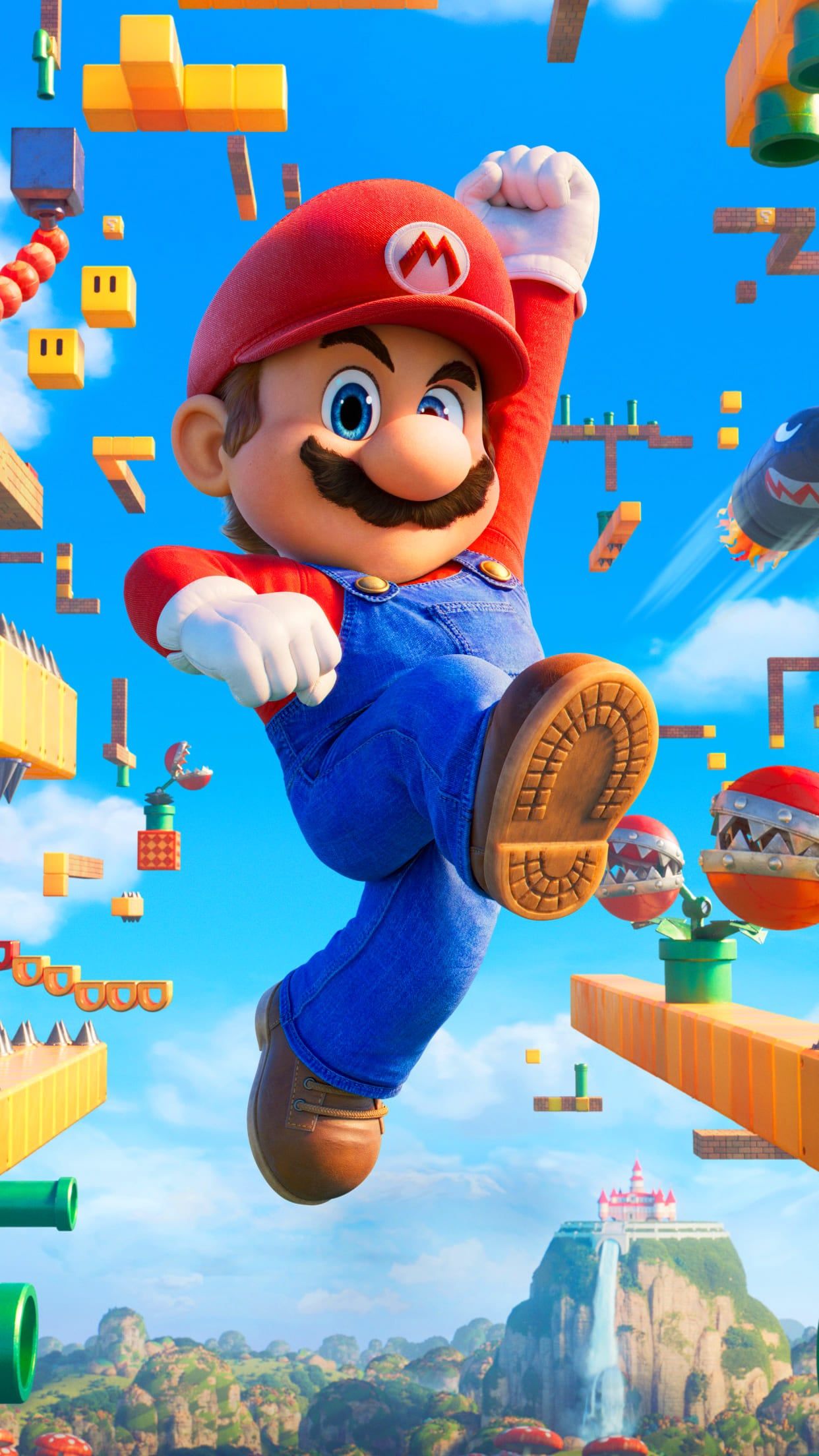 Mario jumping over a series of blocks in the new game - 