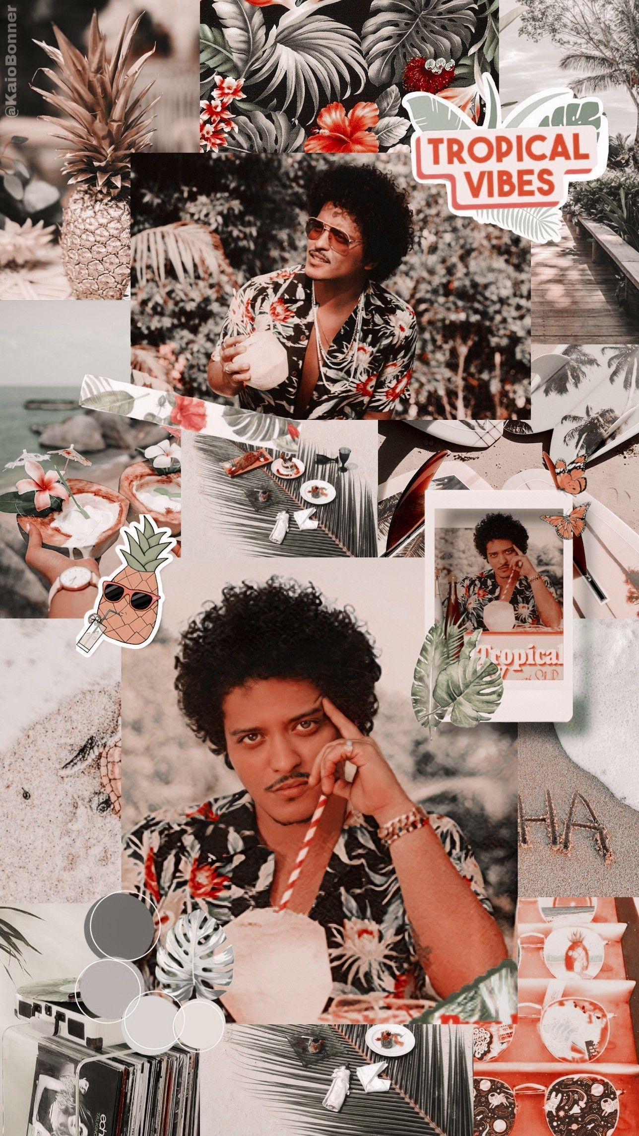 A collage of pictures with tropical themes - Bruno Mars