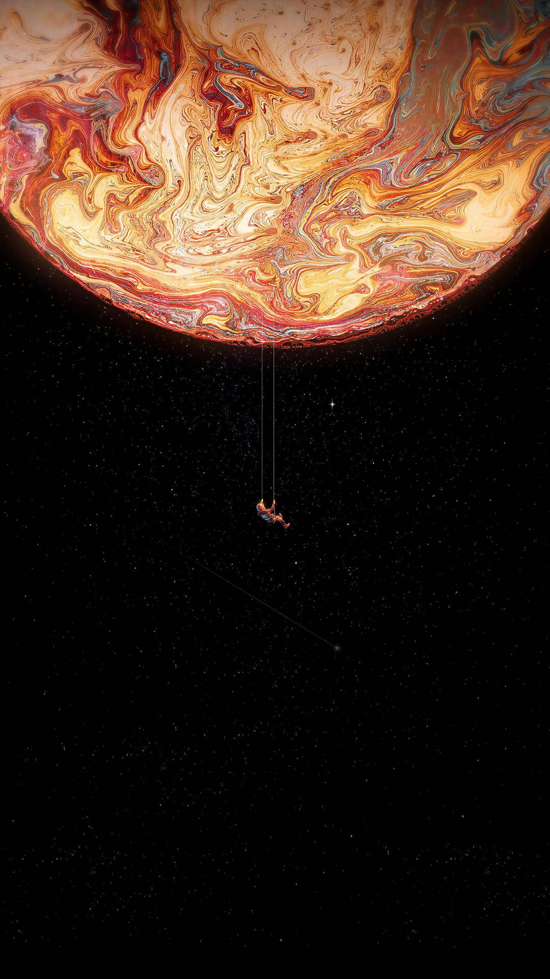 IPhone wallpaper of a person swinging on a rope in space - Mars