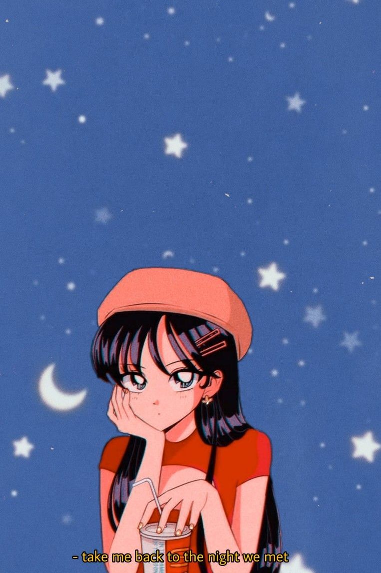 A cartoon girl is sitting on the ground with stars in her eyes - Sailor Mars