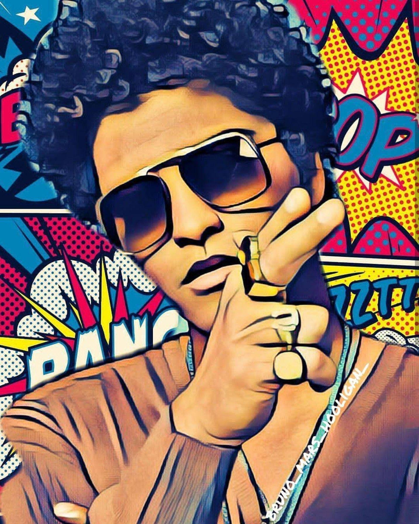 A cartoon image of a man with sunglasses smoking a cigarette - Bruno Mars