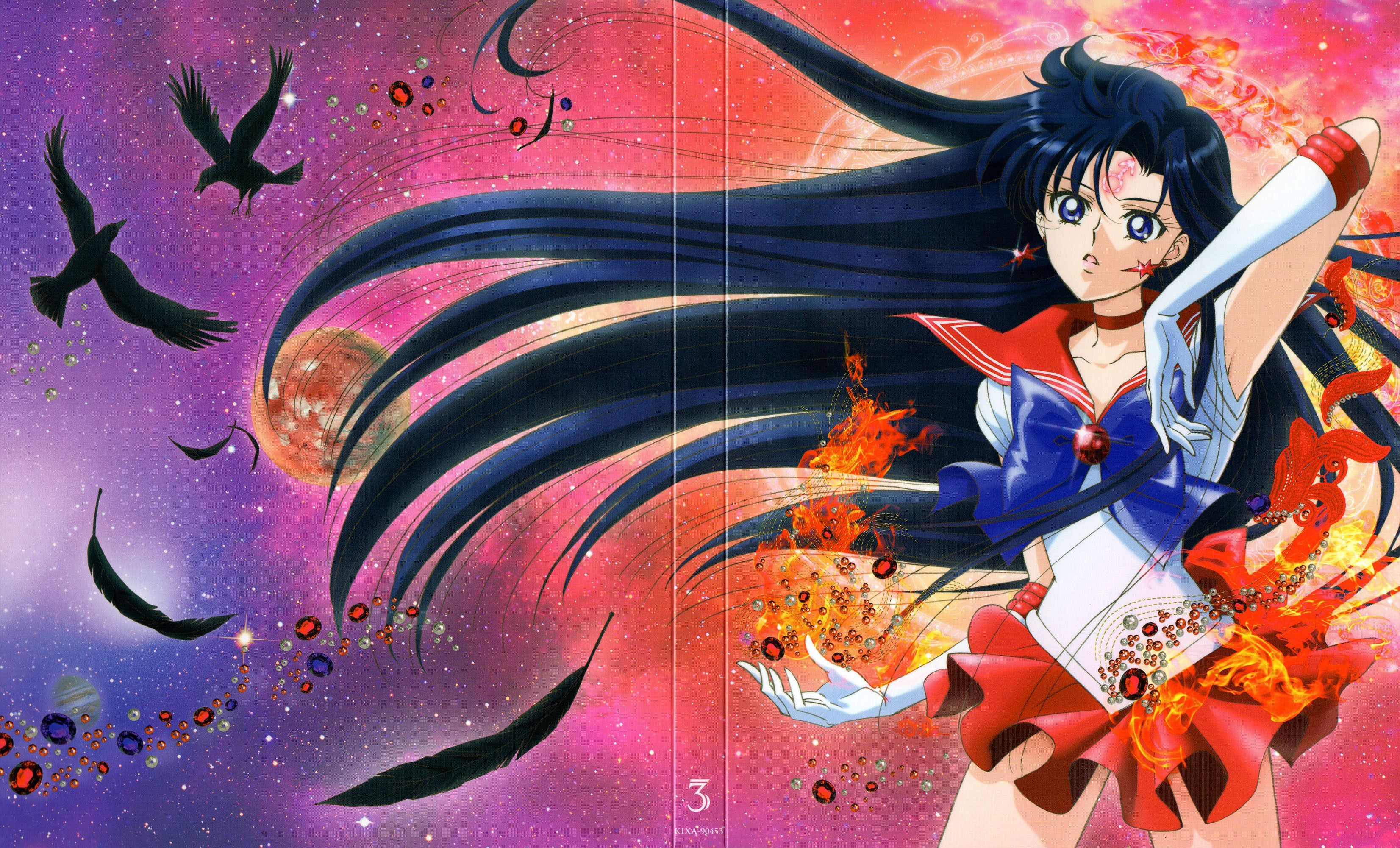 Anime girl with long hair and fire in the background - Sailor Mars