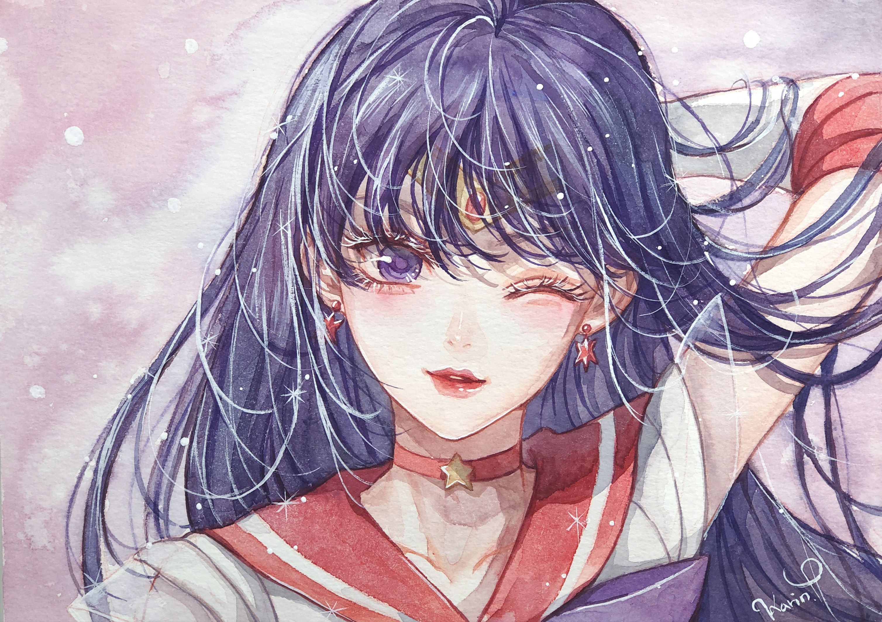 A watercolor painting of anime girl - Sailor Mars