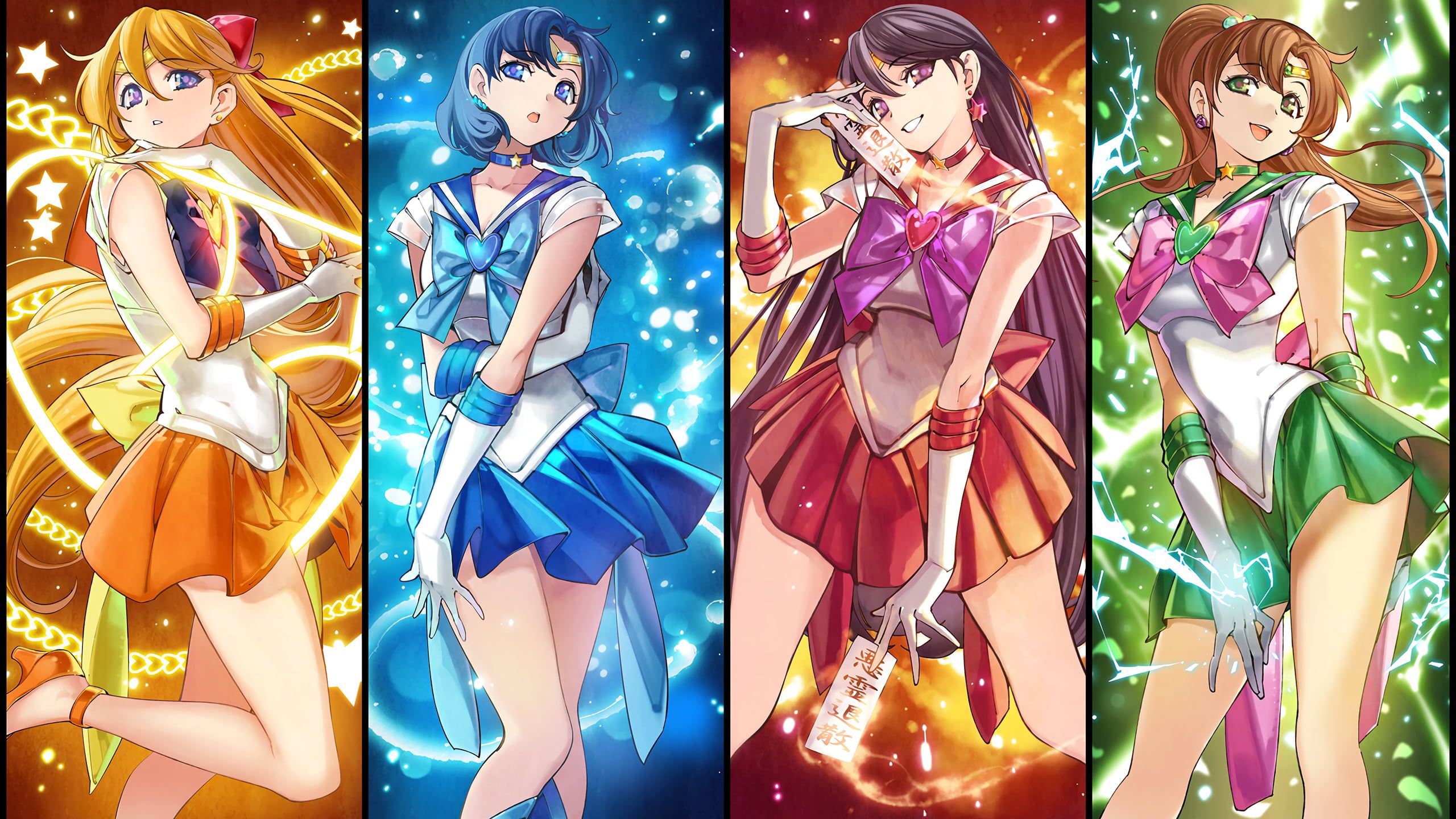 Wallpaper / POPQN, Sailor Jupiter, Sailor Mercury, Sailor Moon, anime girls, group of women, 2K, Sailor Mars free download