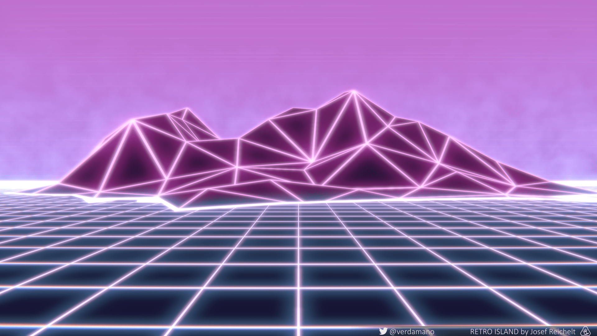 A neon purple mountain range on a grid. - Low poly