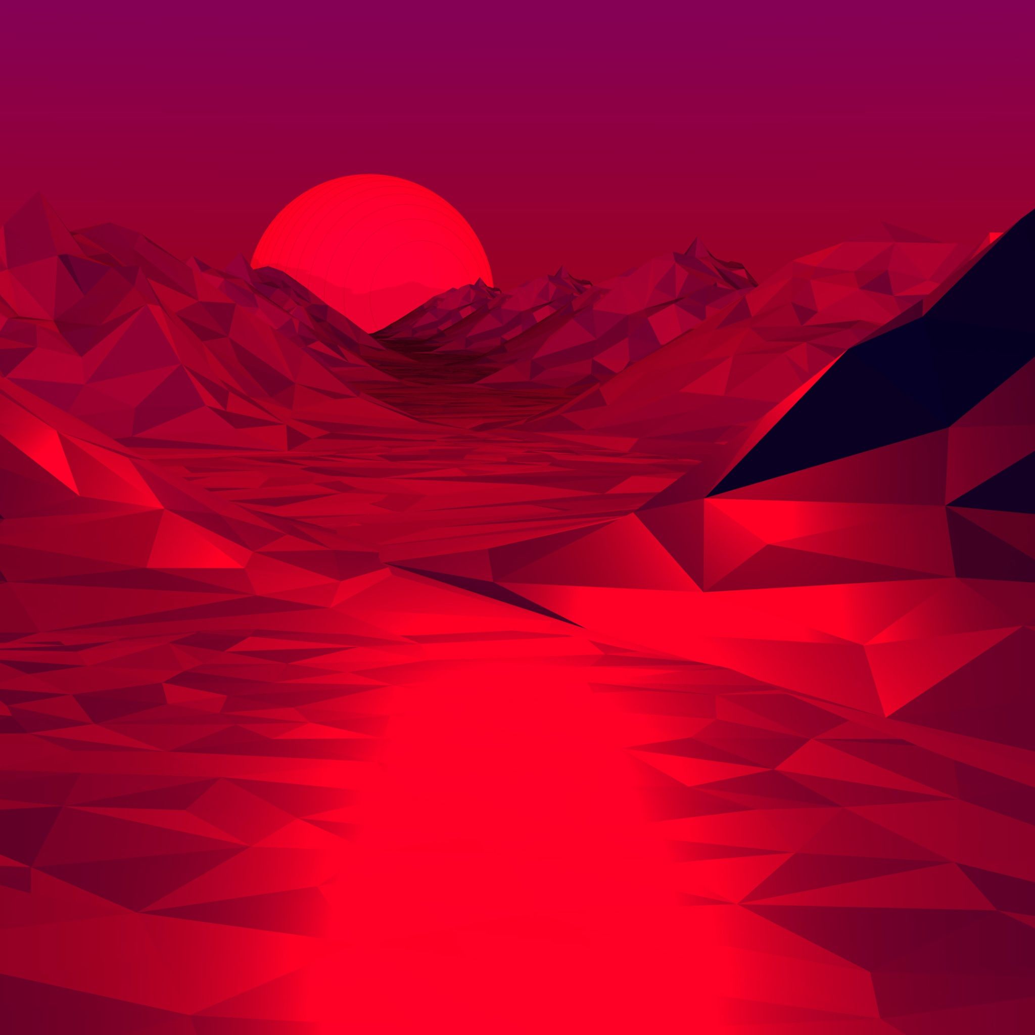 A low poly landscape with mountains and water - Low poly