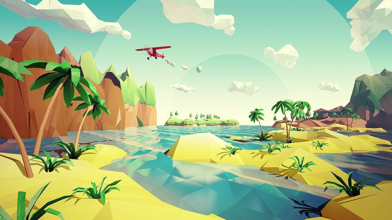 A low poly art of an island with palm trees - Low poly