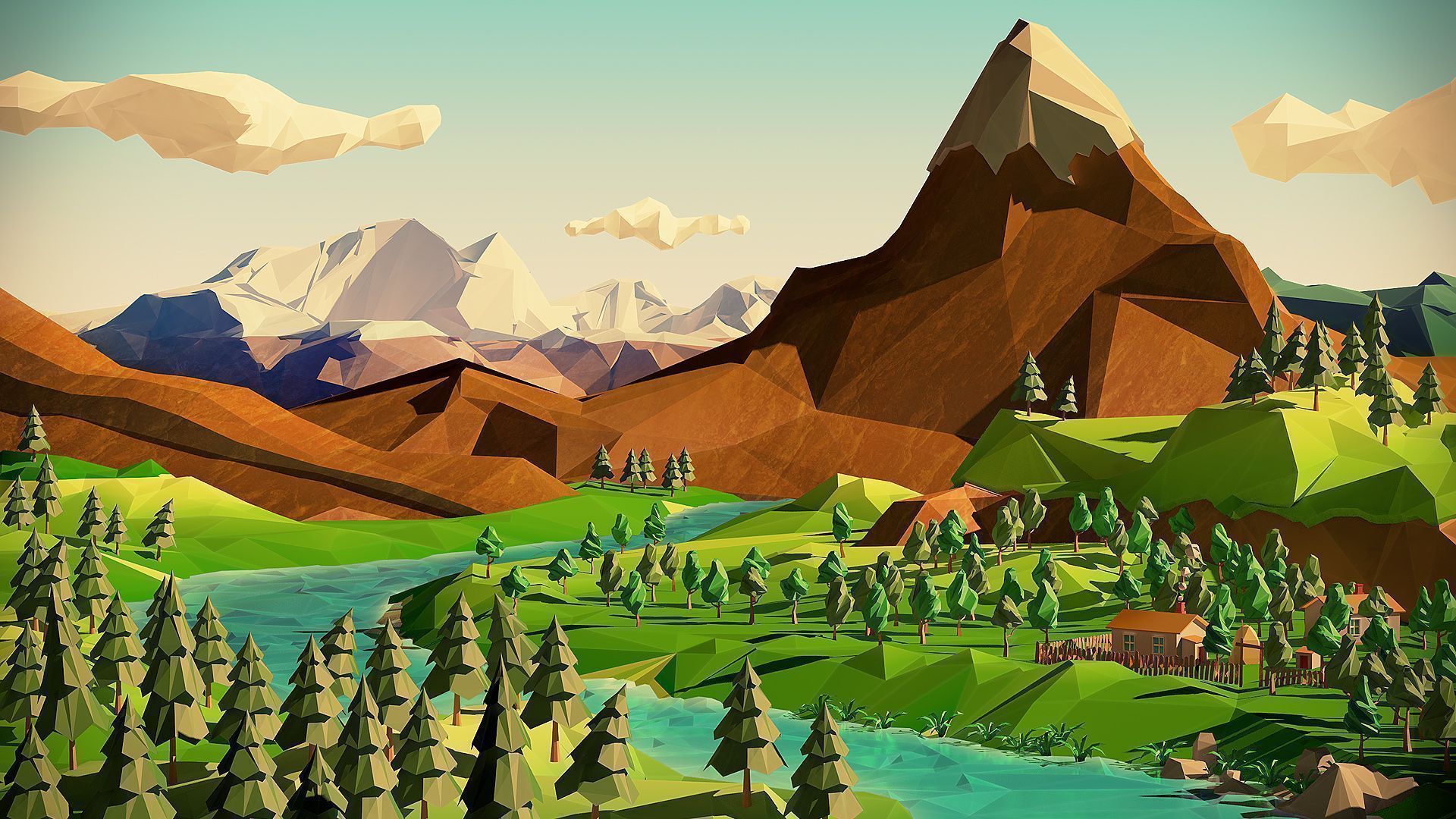 A low poly illustration of a mountain landscape - Low poly