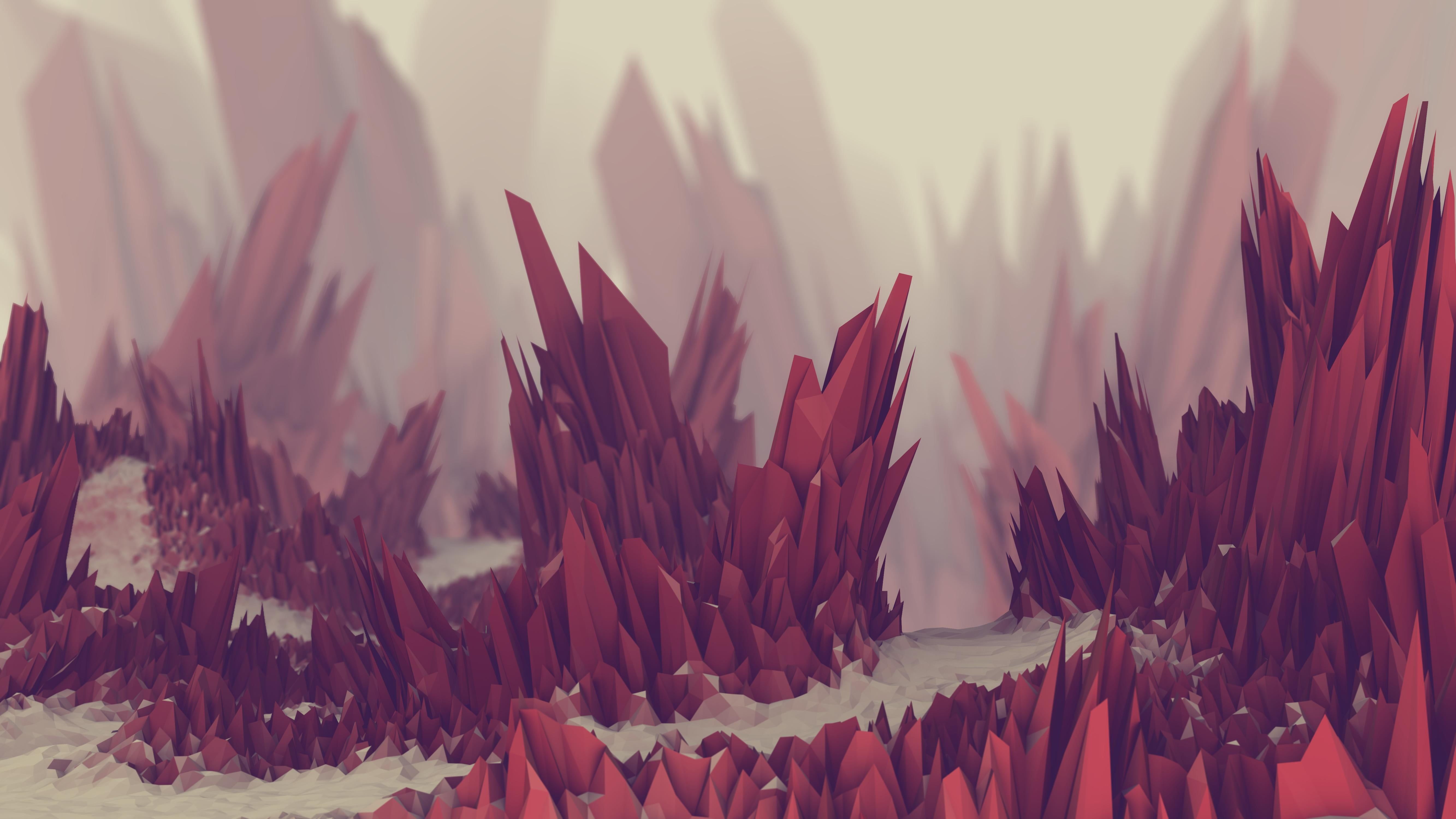 A mountain range covered in red rock formations - Low poly