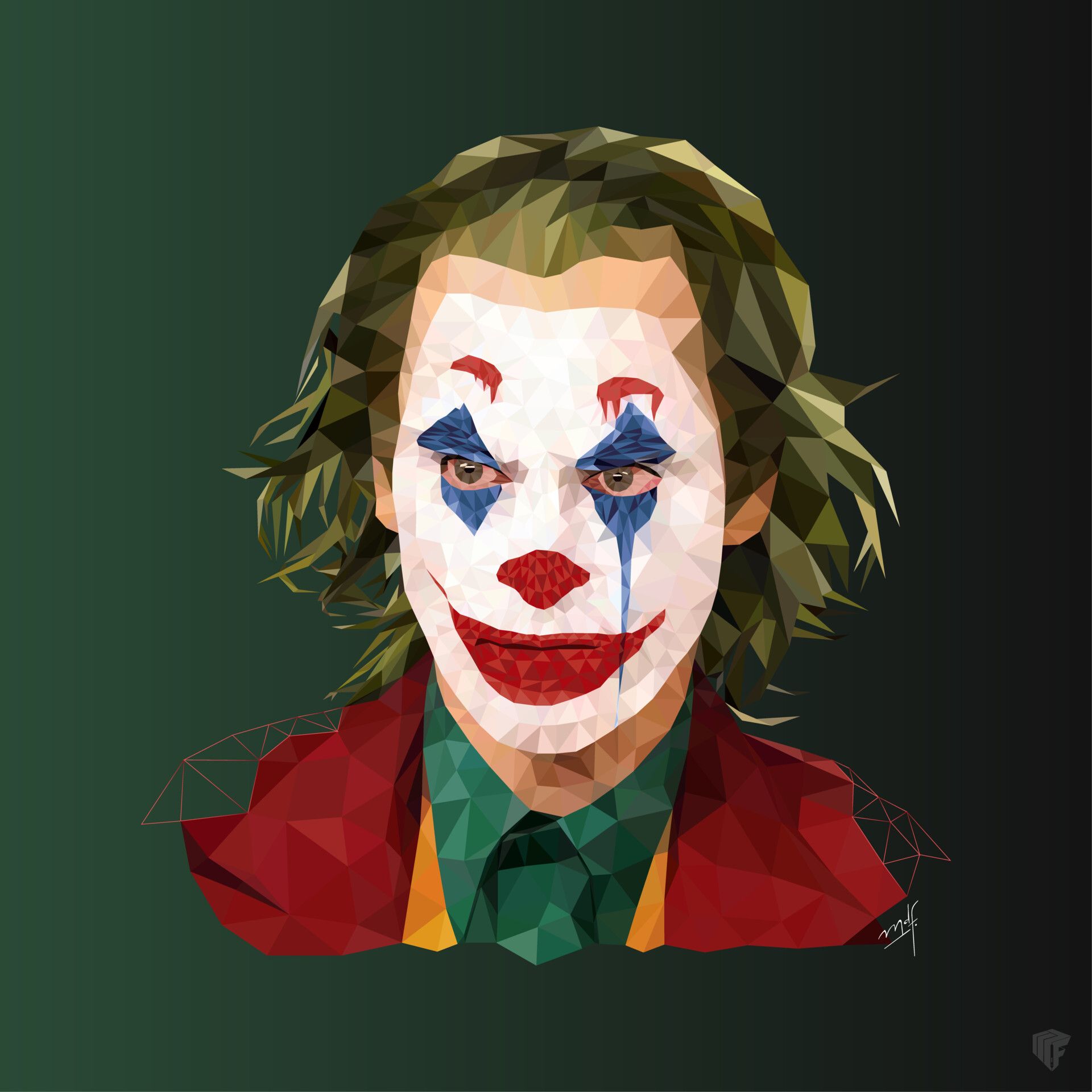 A low poly joker with the clown makeup - Low poly
