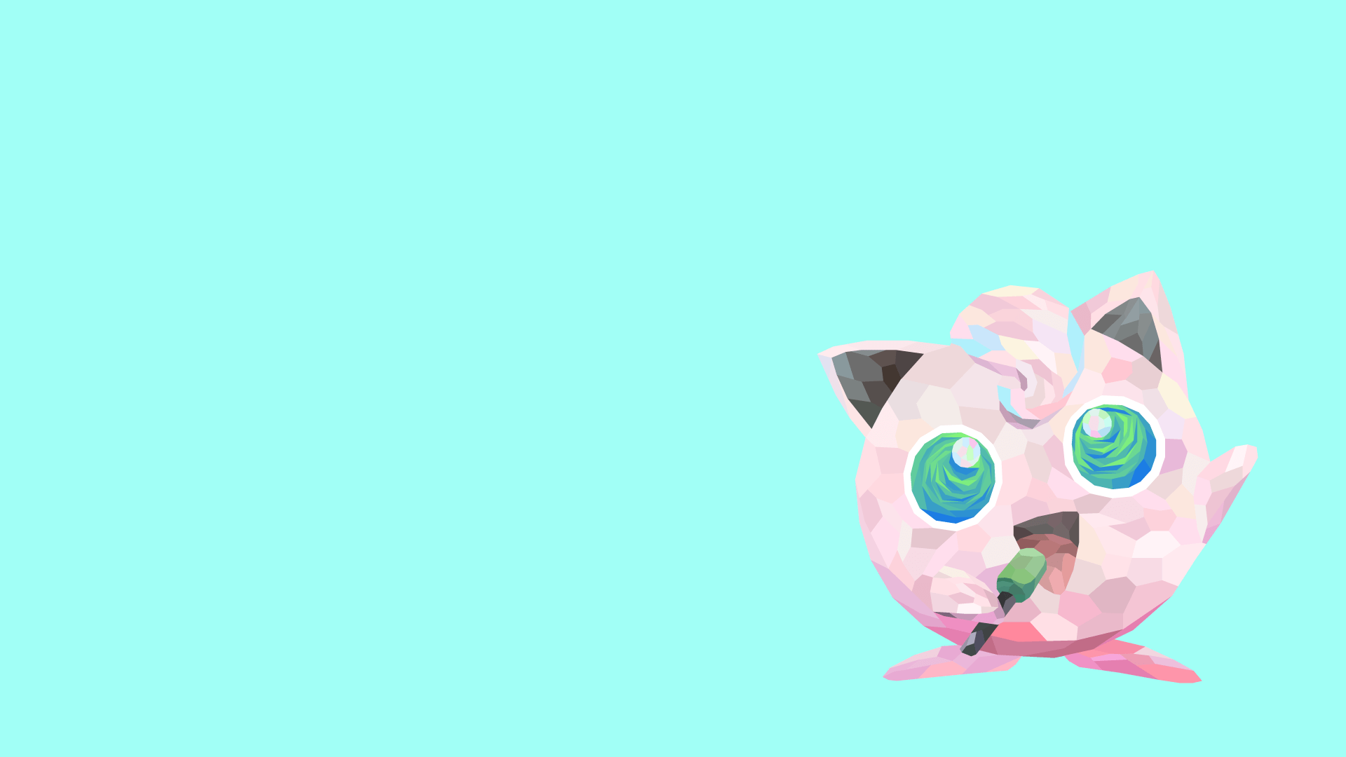 A pink cat with green eyes and blue background - Low poly