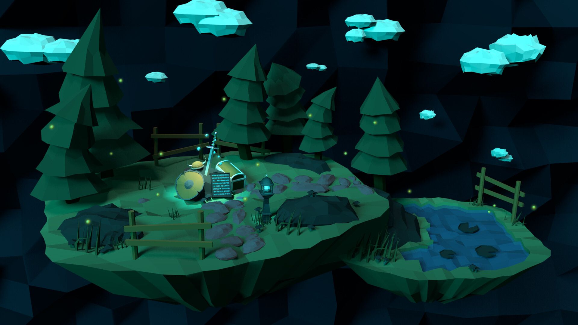 A low poly island with trees and water - Low poly