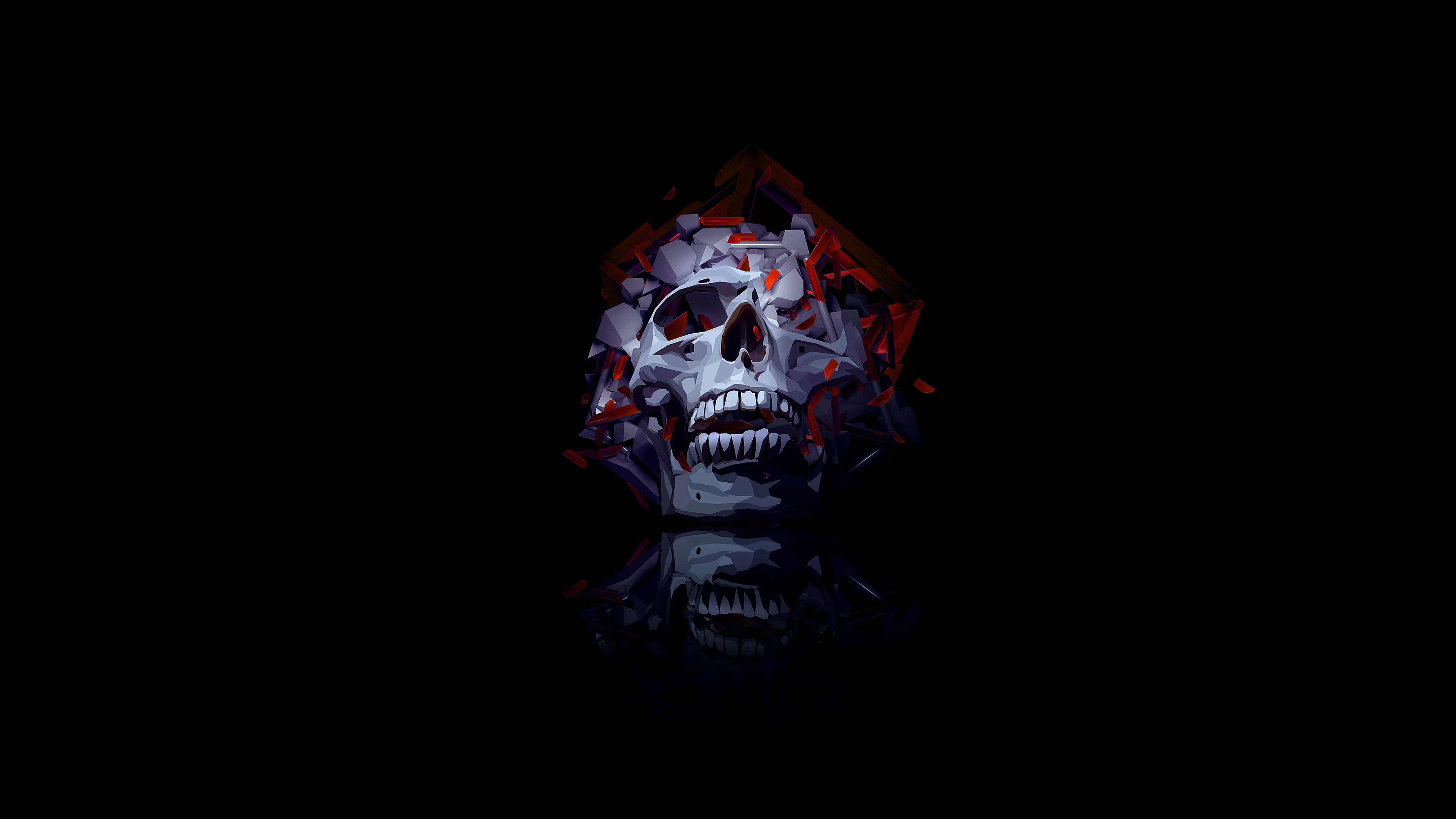 Skull Wallpaper 4K, Low Poly, Artwork, Black Dark
