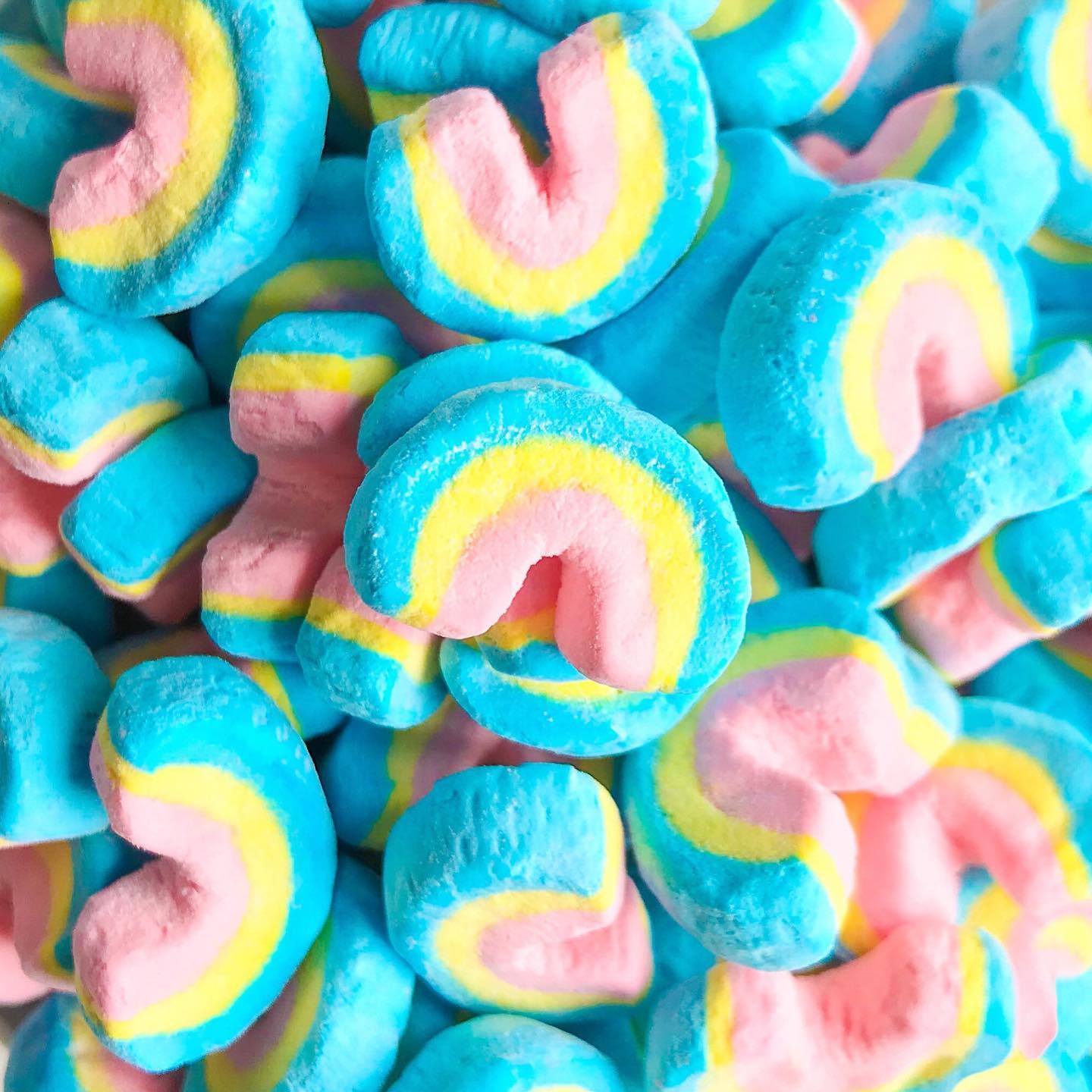 A close up of blue and pink marshmallows - Marshmallows