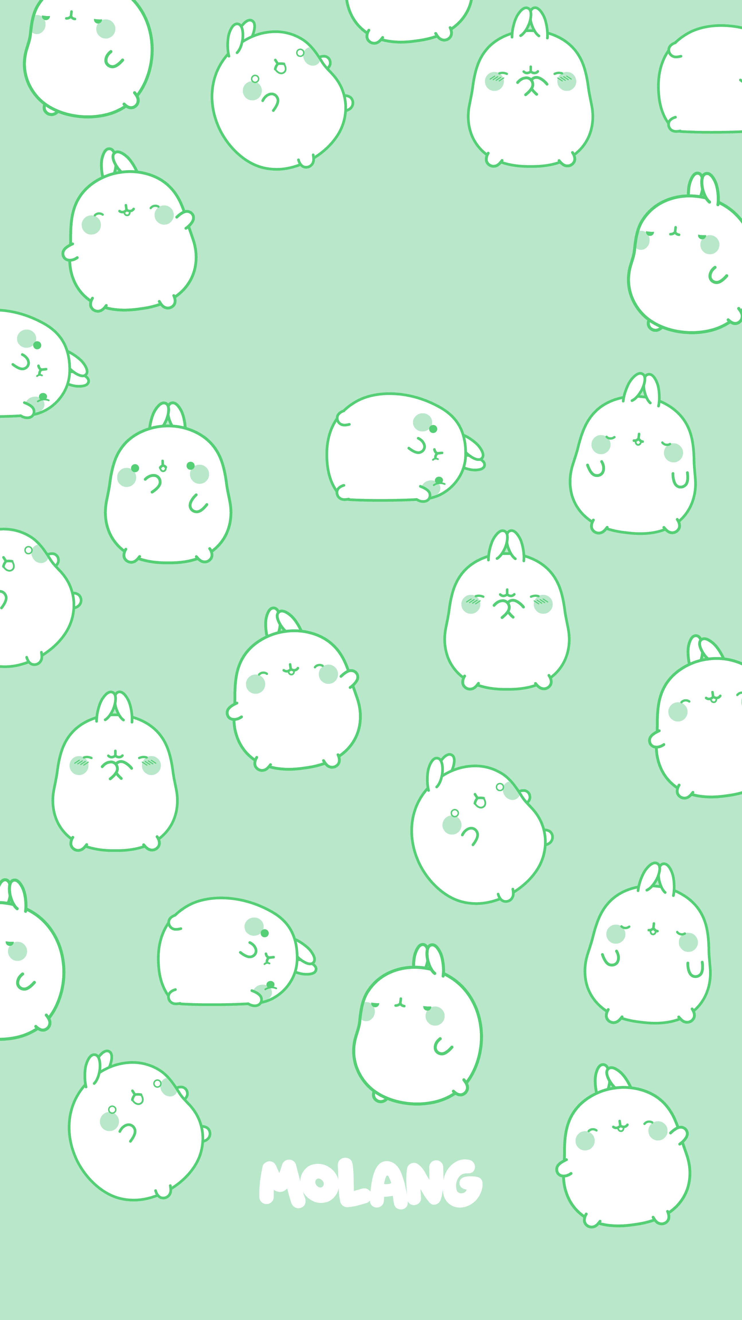 A pattern of cute little white kittens on green background - Molang