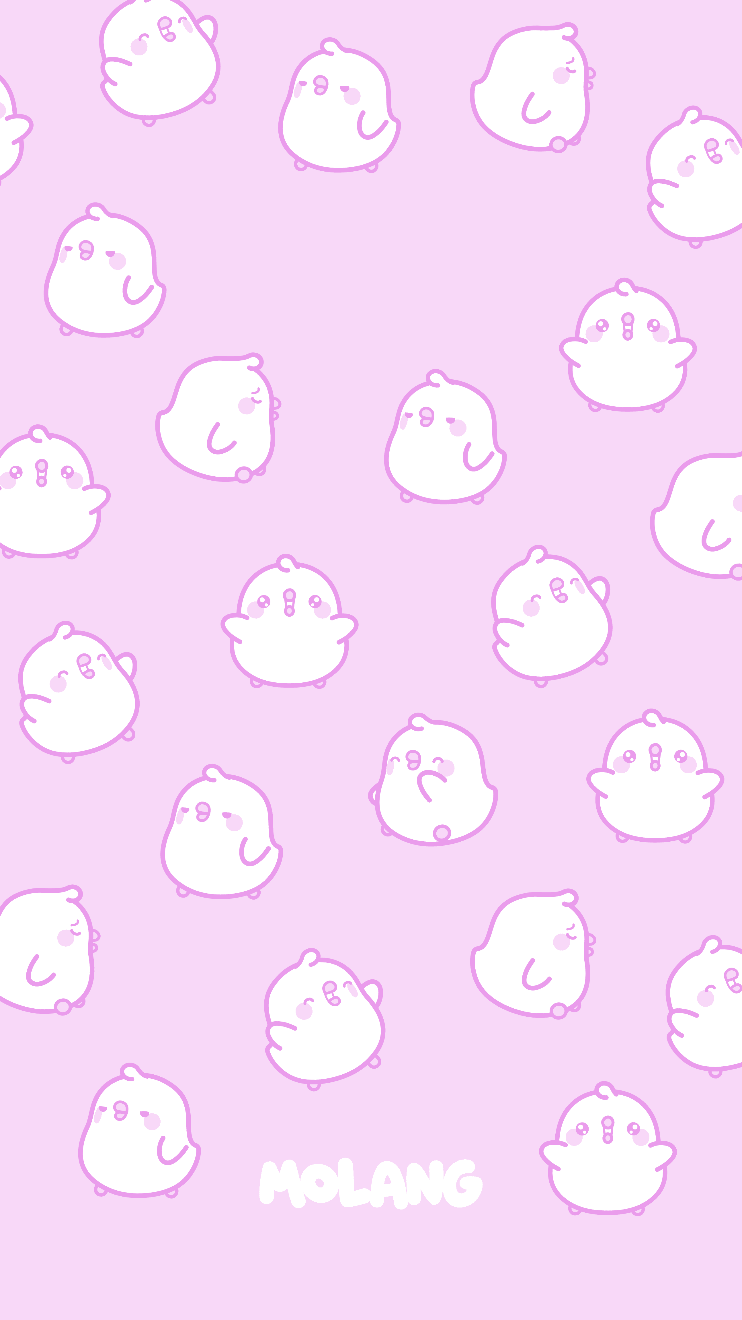 A pink background with white cute little animals - Molang