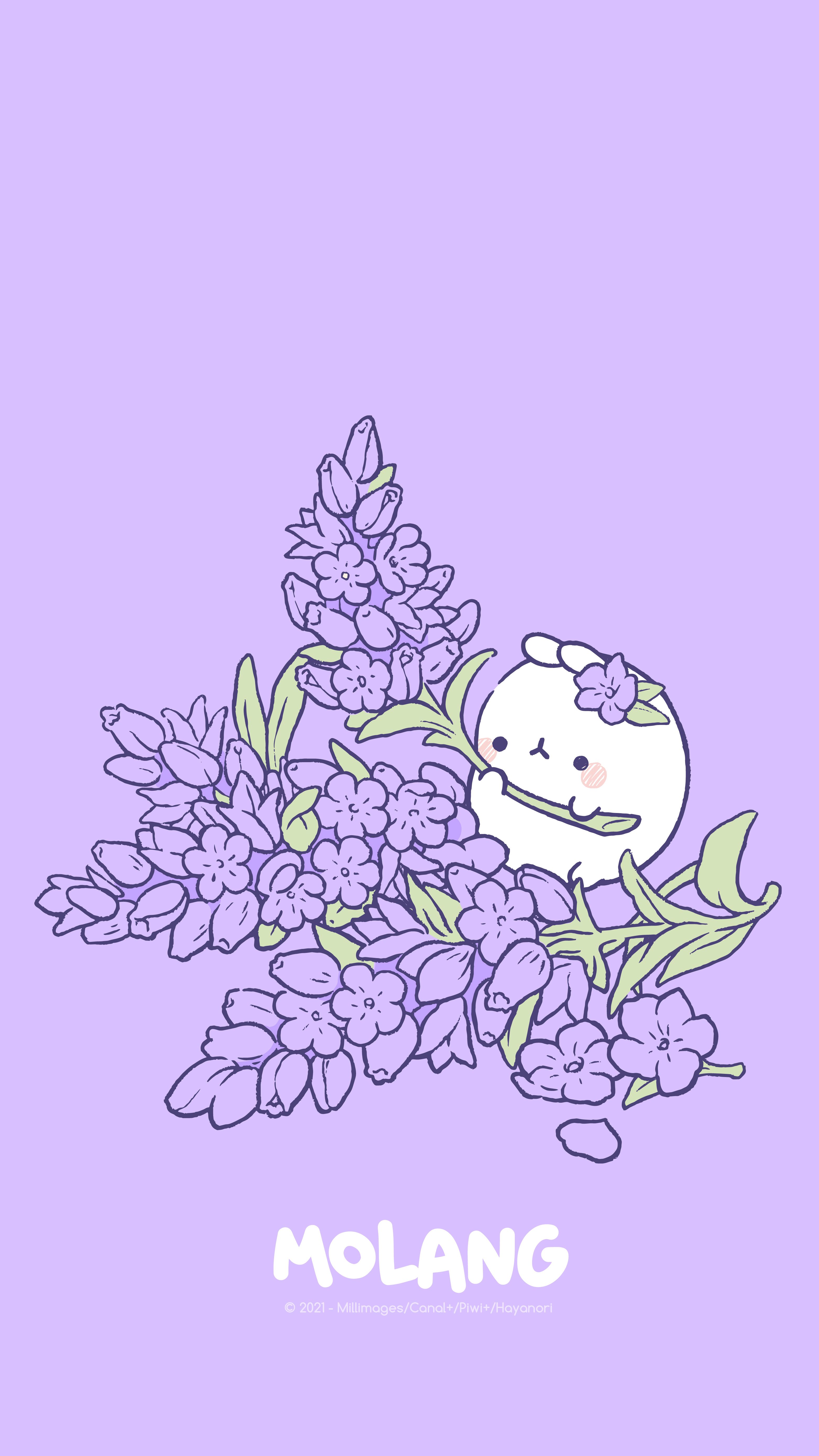 The image of a cute cat with flowers on it - Molang