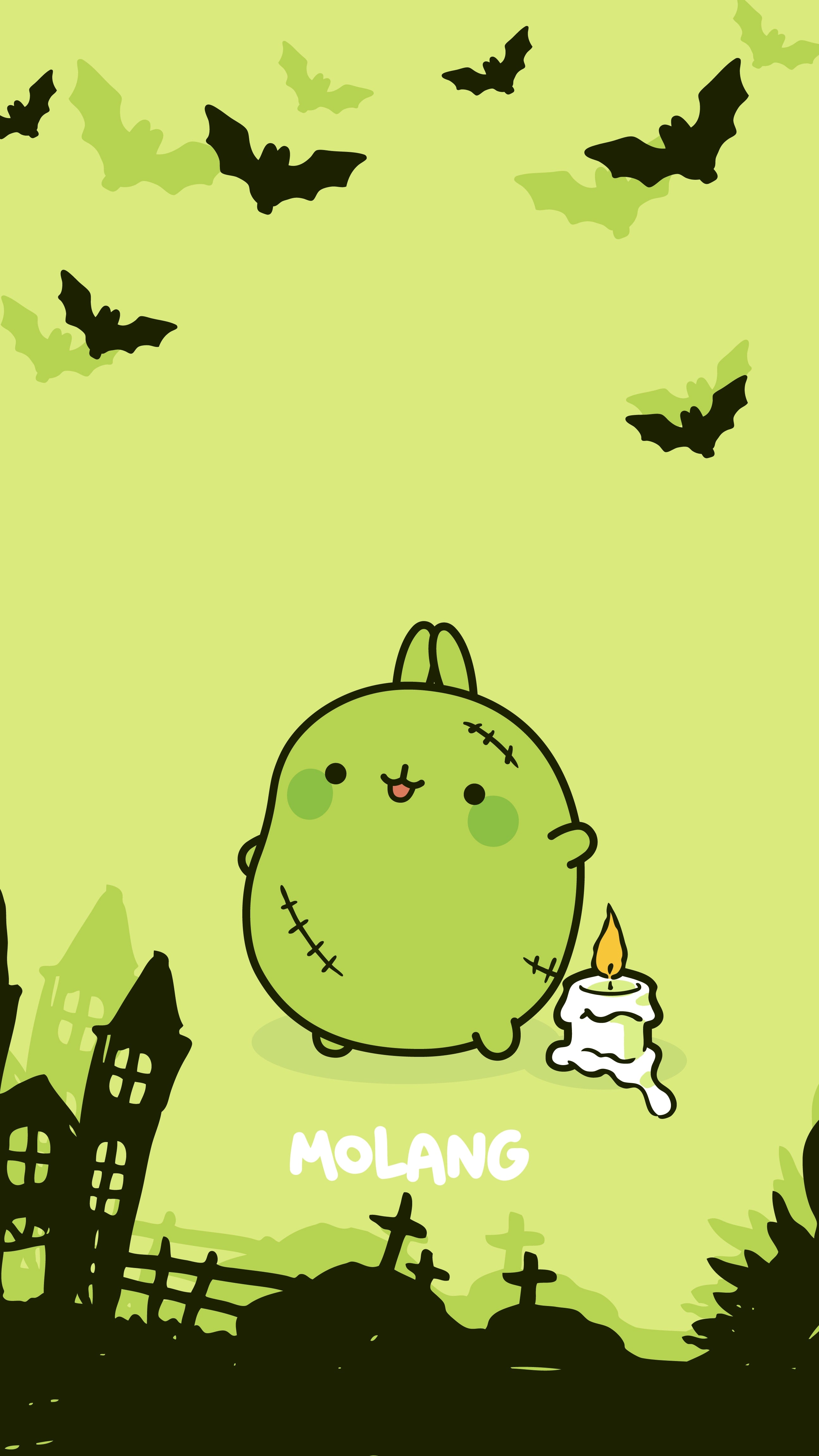 A cute Molang dressed as Frankenstein with a candle in his hand - Molang, Halloween