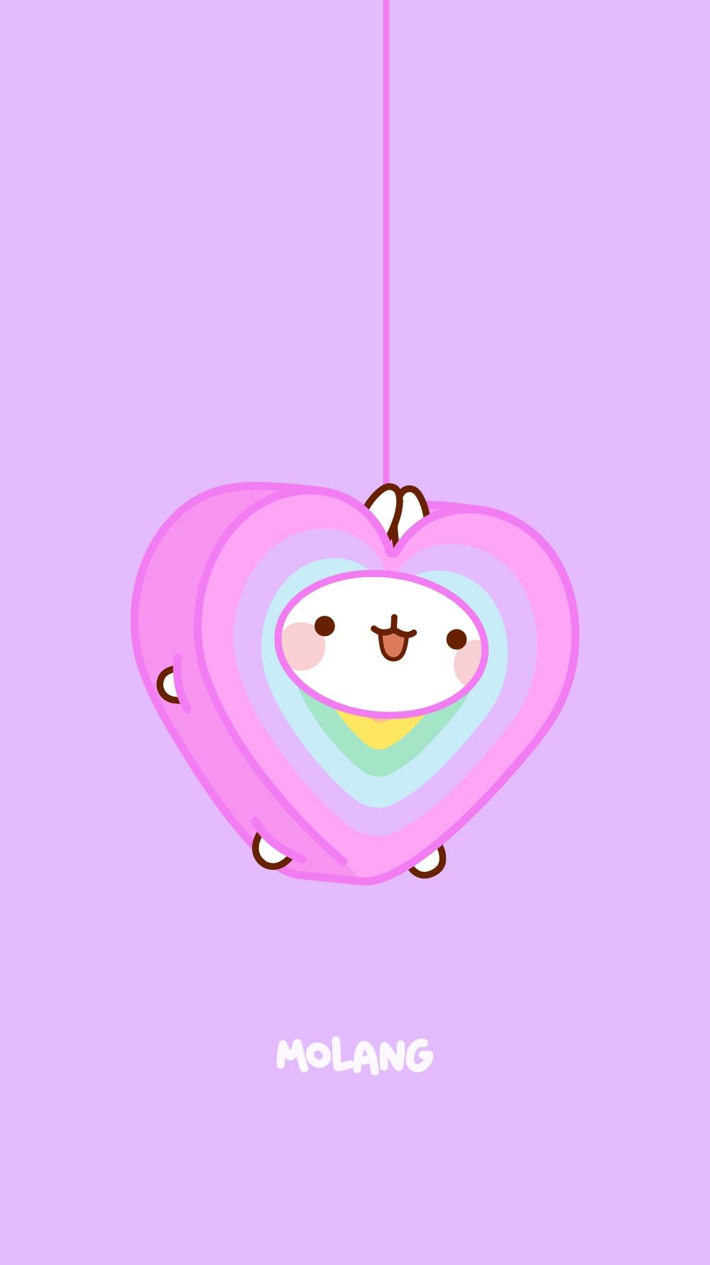 Molang the rabbit hanging on a heart shaped swing - Molang