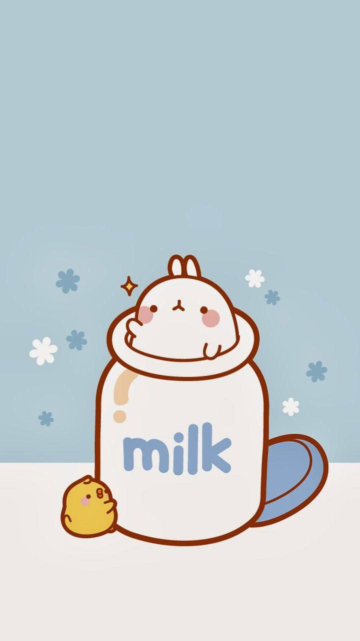 A cute cartoon milk bottle with an animal inside - Molang