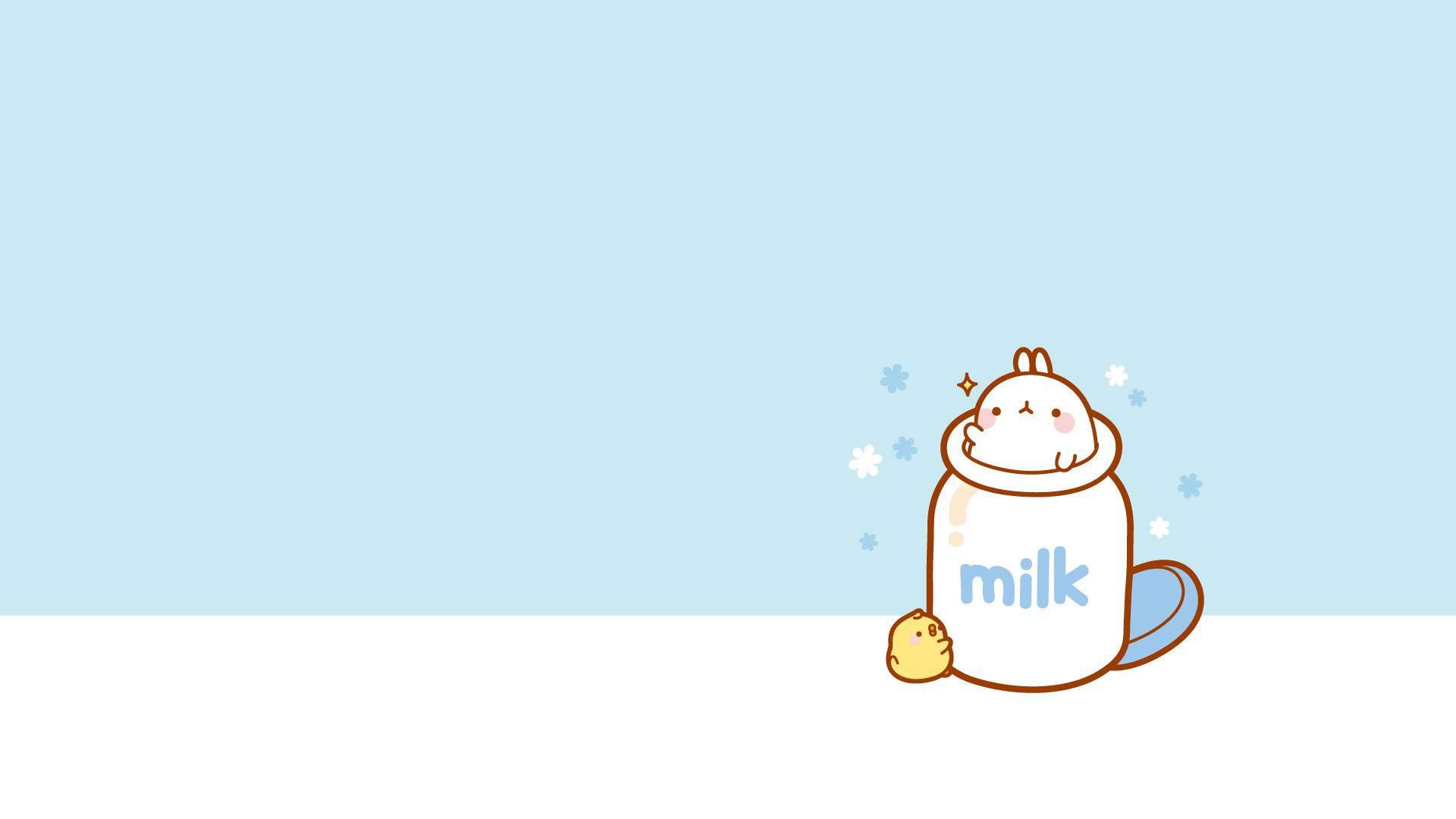 A cute cartoon baby with milk bottle - Molang