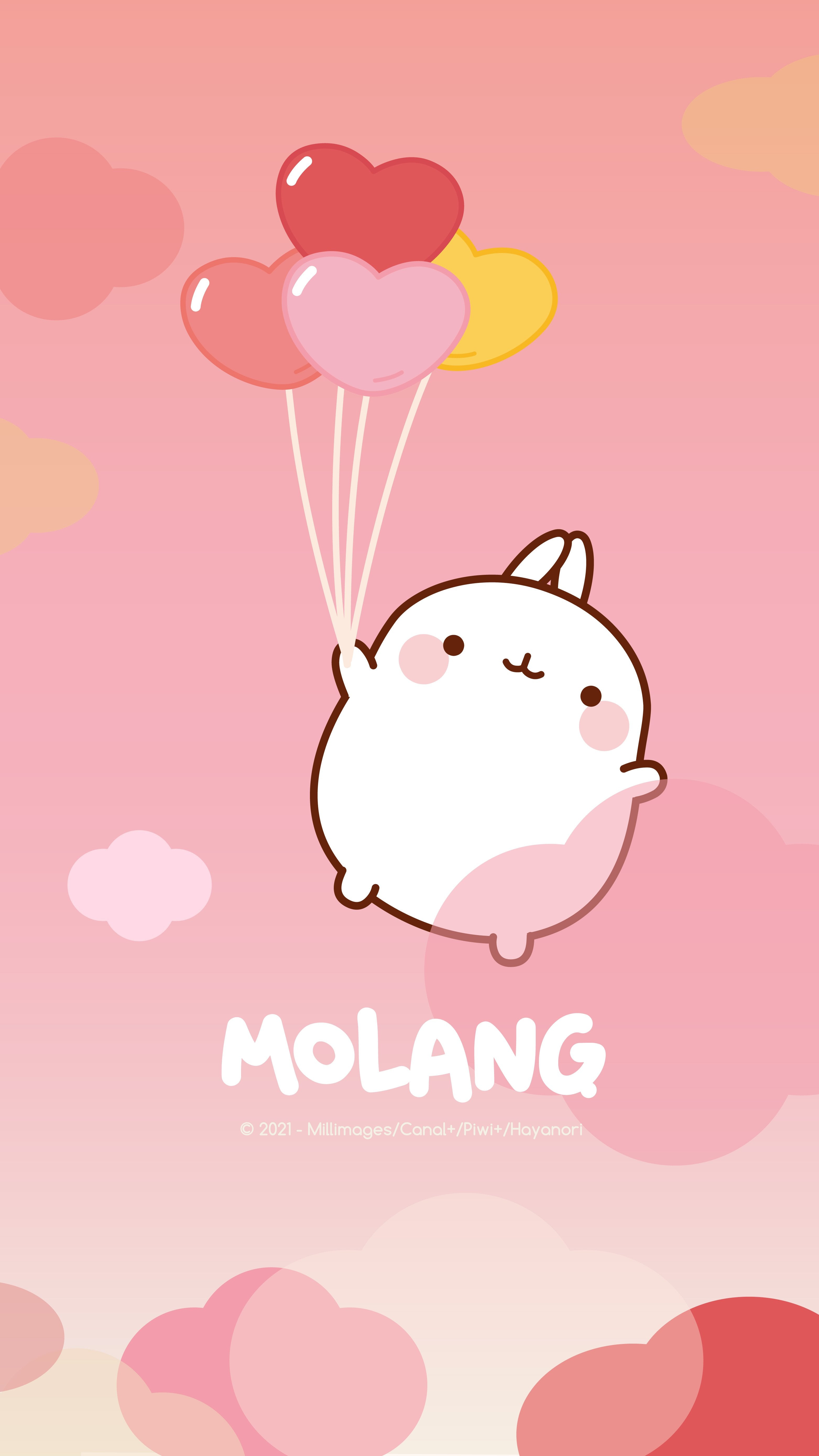 Molang and balloons on a pink sky - Molang