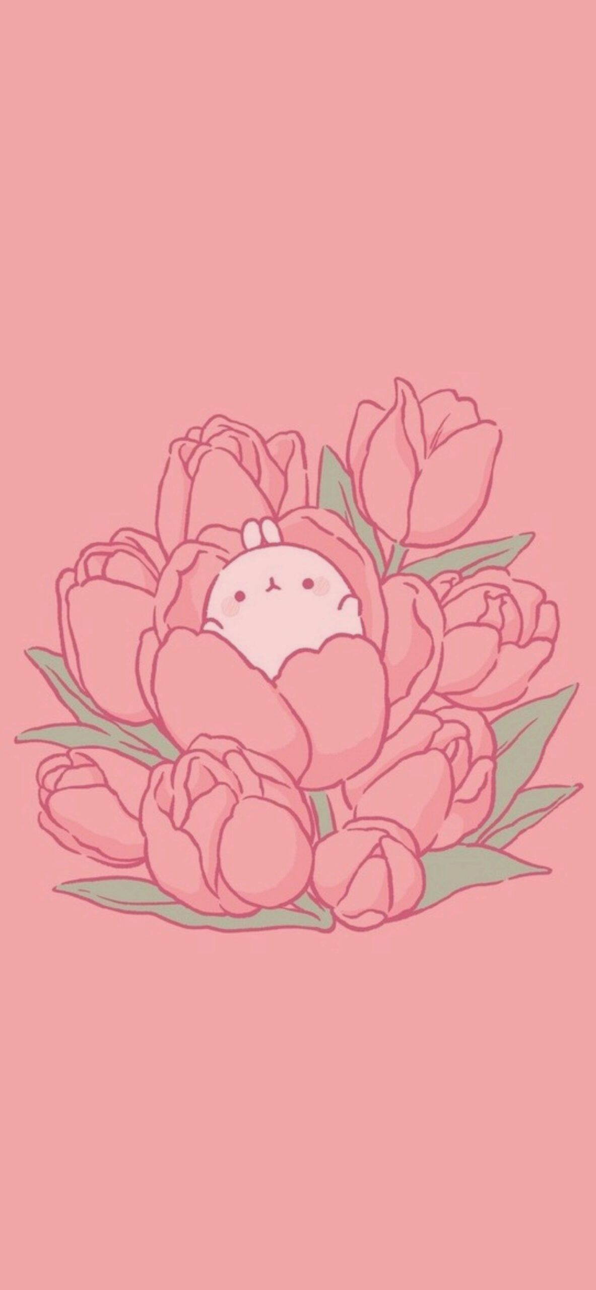 Molang with Tulip Pink Wallpaper Wallpaper for iPhone