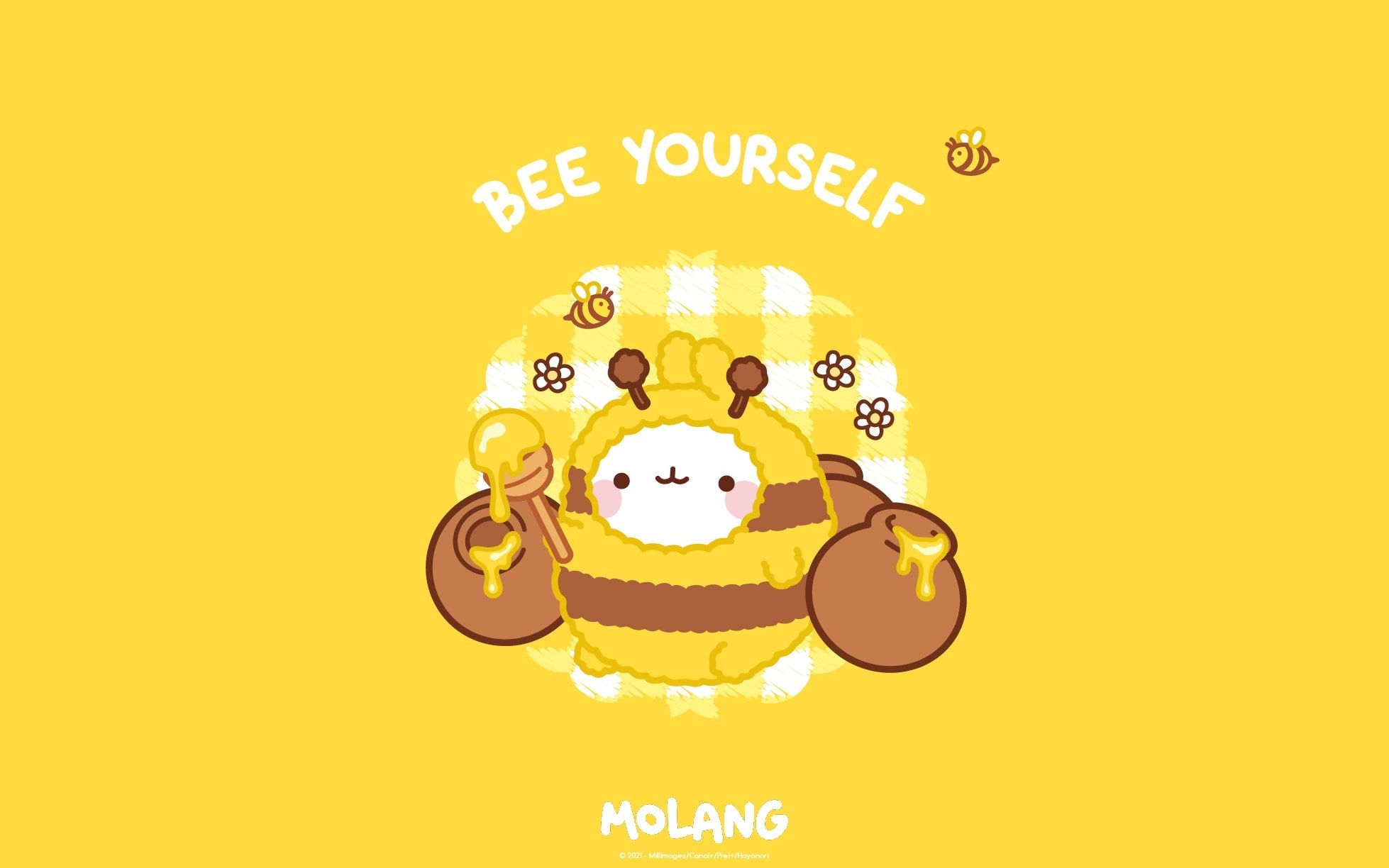 A yellow background with the words bee yourself - Molang