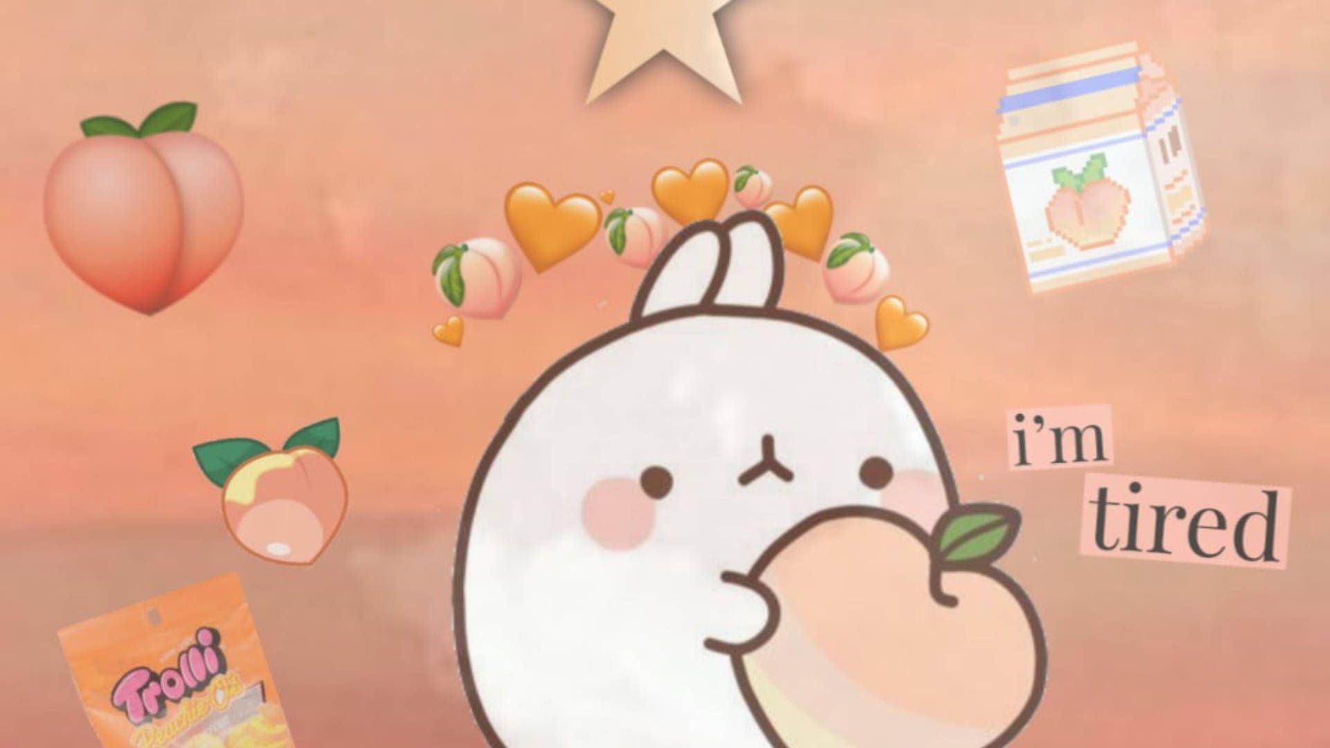 A Molang rabbit wallpaper with the phrase 