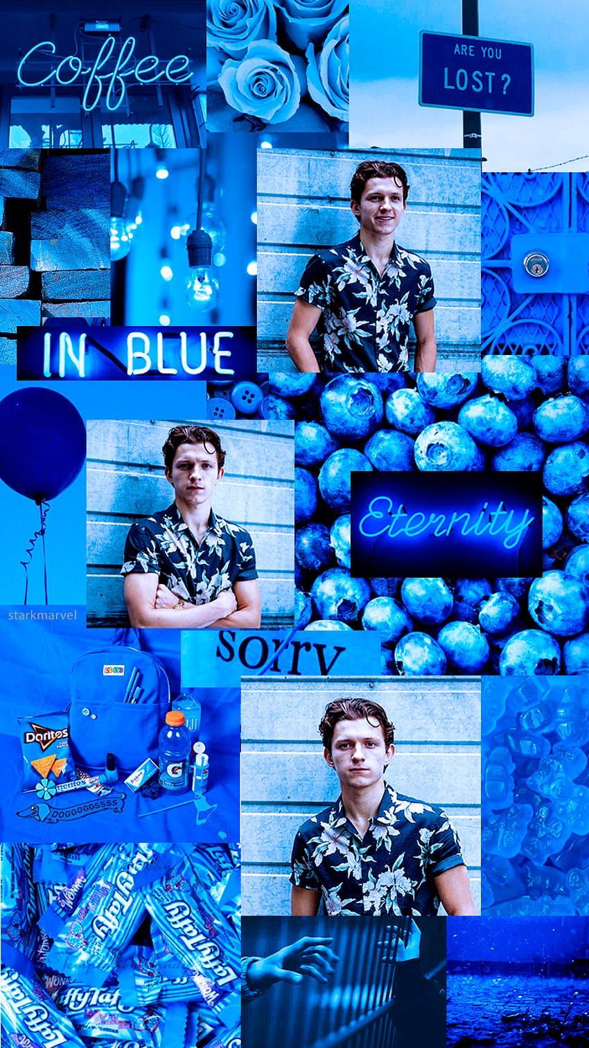 A collage of pictures with blue backgrounds - Doritos