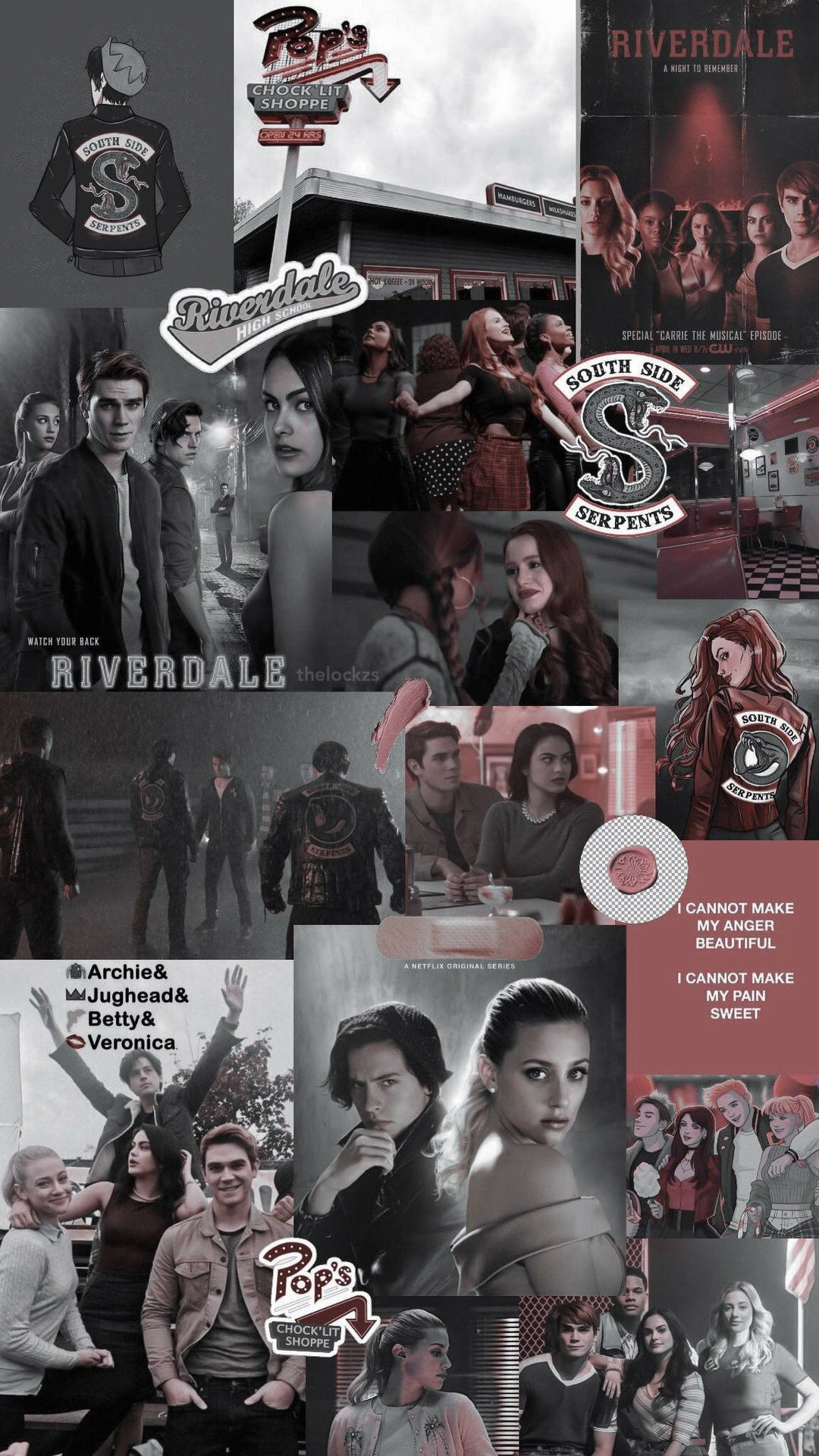 Download Gray And Red Riverdale Collage Wallpaper