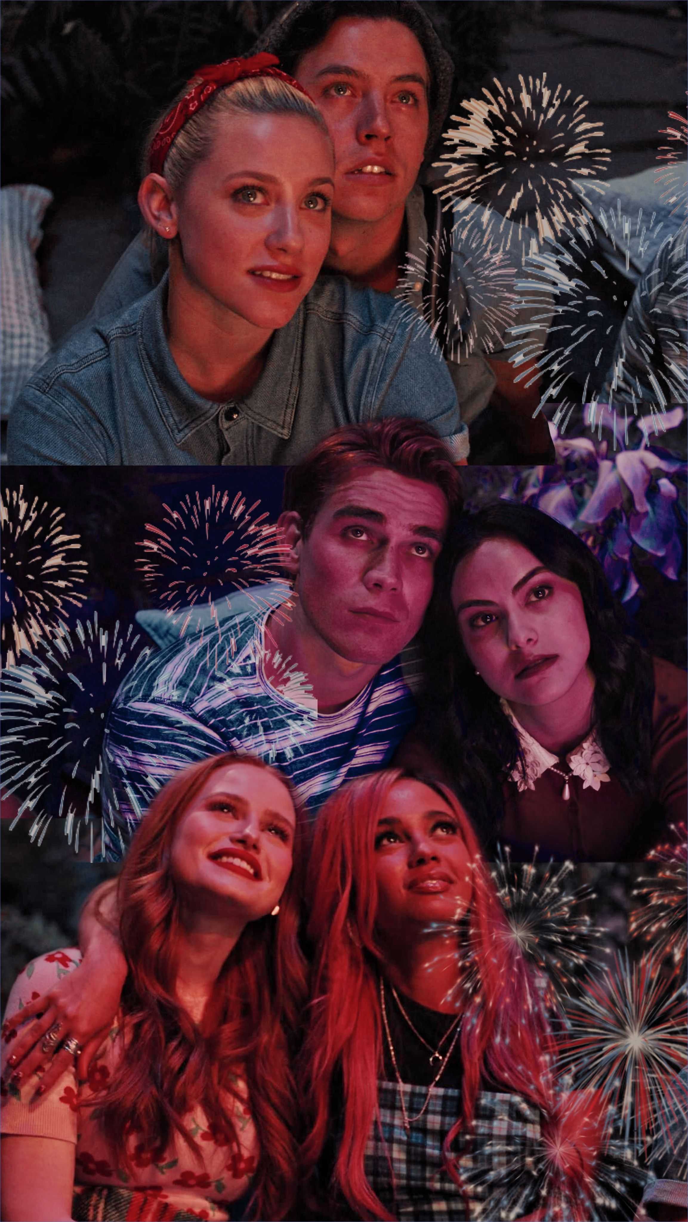 Collage of the riverdale cast with fireworks in the background - Riverdale