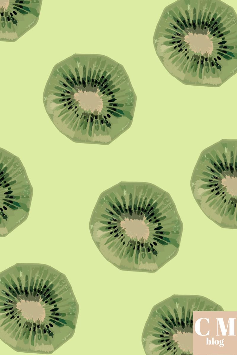 Illustration of sliced kiwi fruit on a pale green background - Kiwi