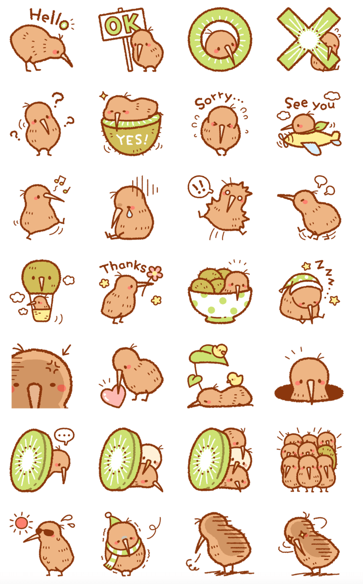 A picture of stickers with a kiwi character. - Kiwi