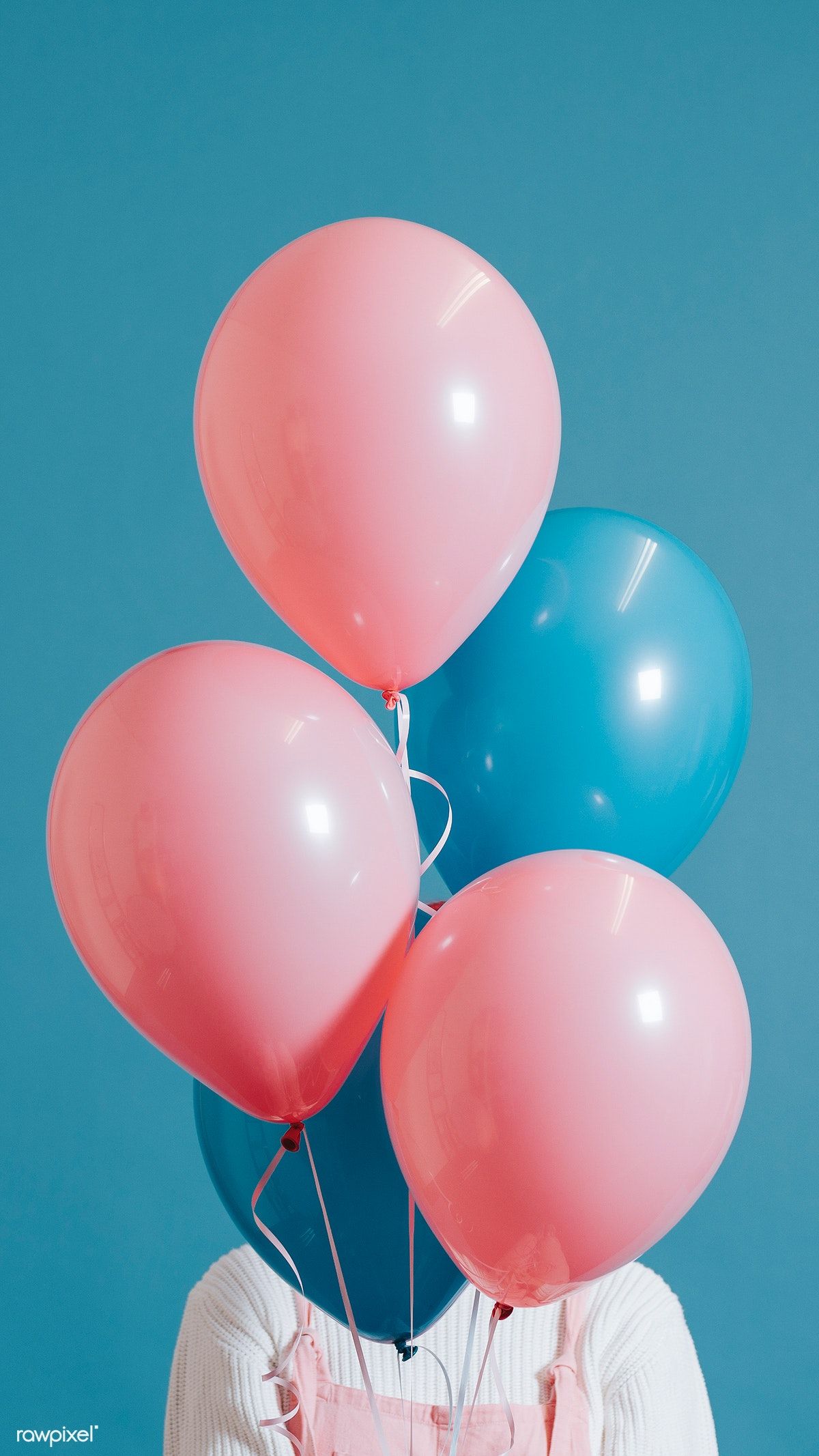 Woman with pink and blue balloons mobile phone wallpaper / eyeeyeview #pictur. Blue balloons, Picture collage wall, Blue aesthetic
