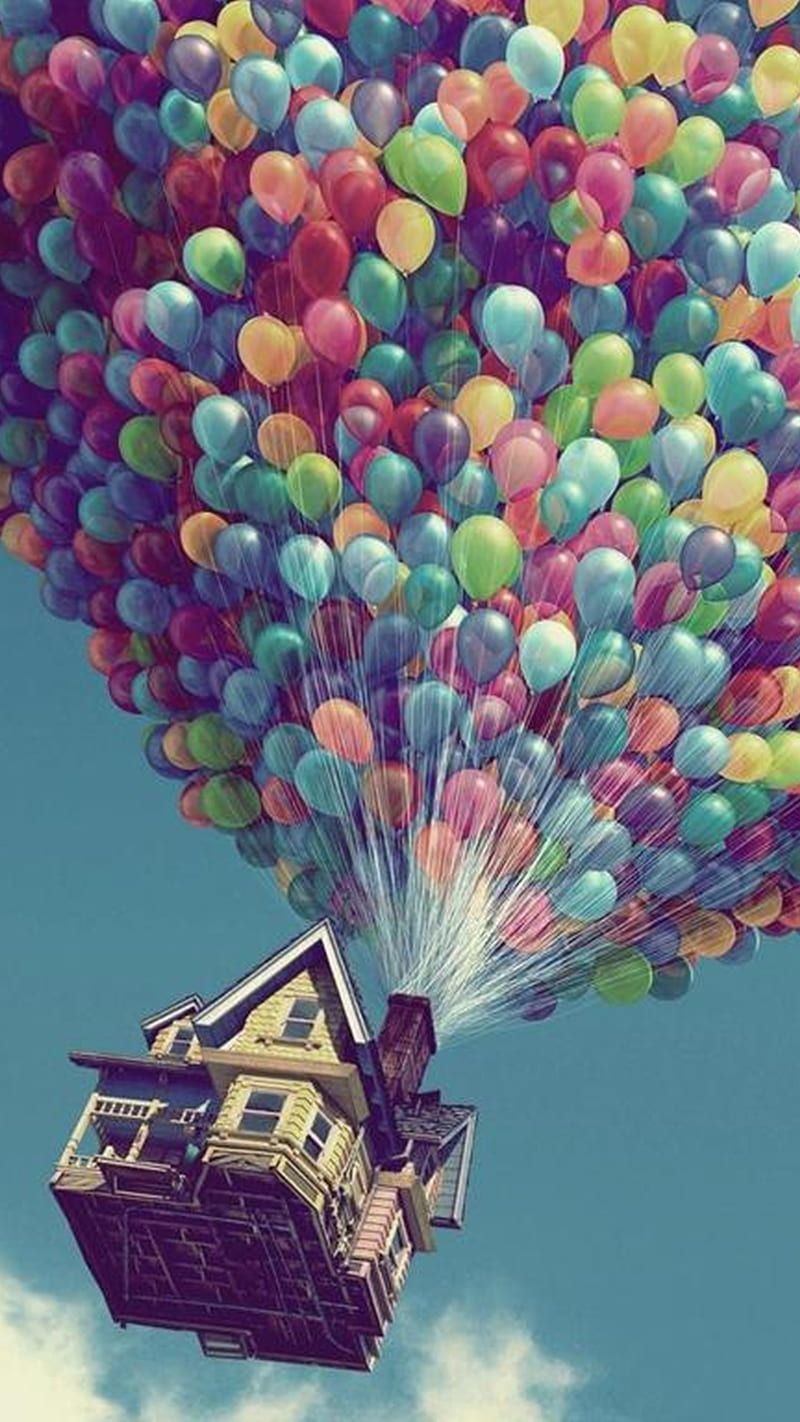 A house is floating in the sky with balloons - Balloons