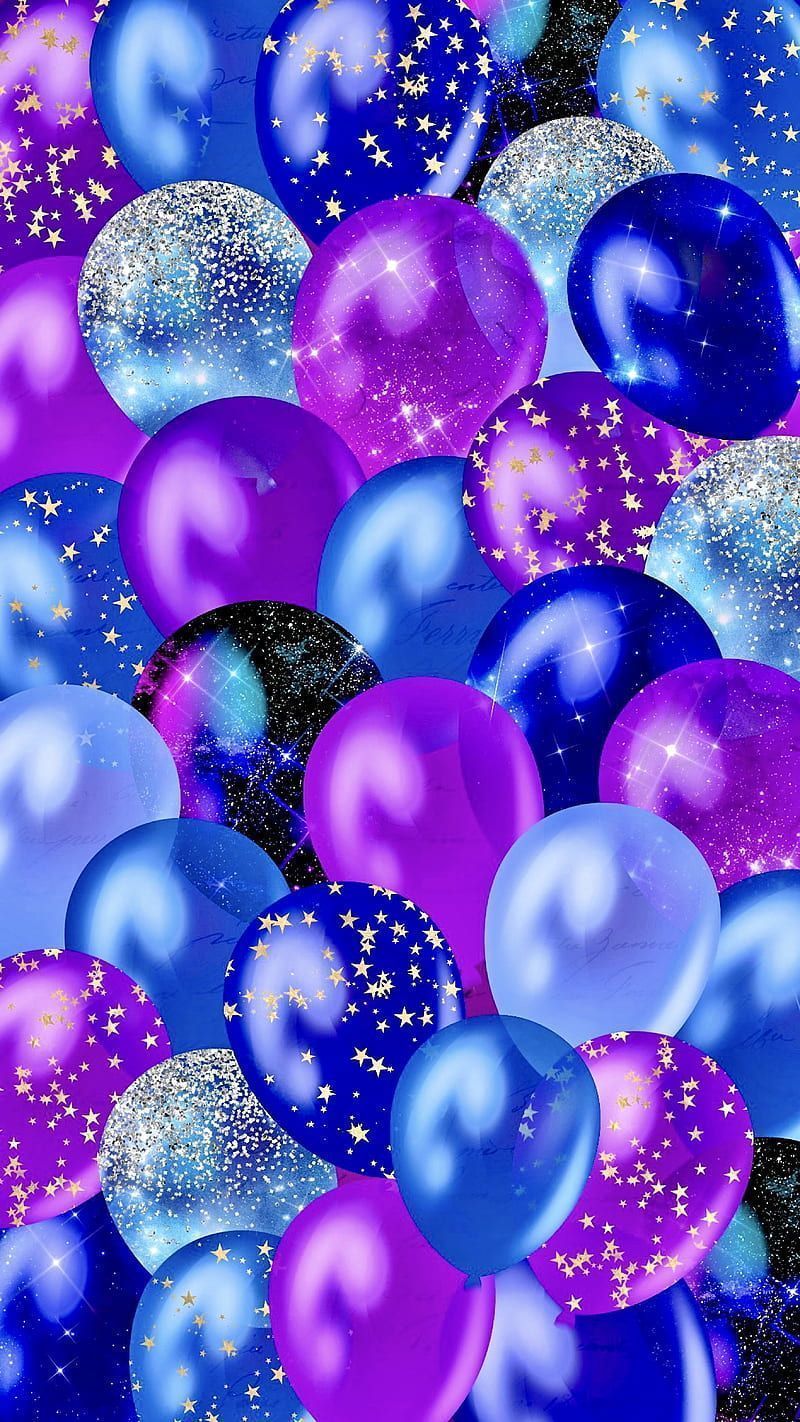 A pattern of purple and blue balloons with stars - Balloons