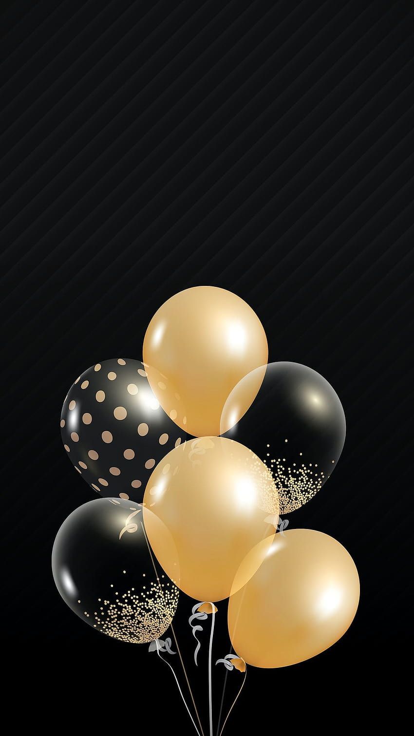 A black background with gold and silver balloons - Balloons