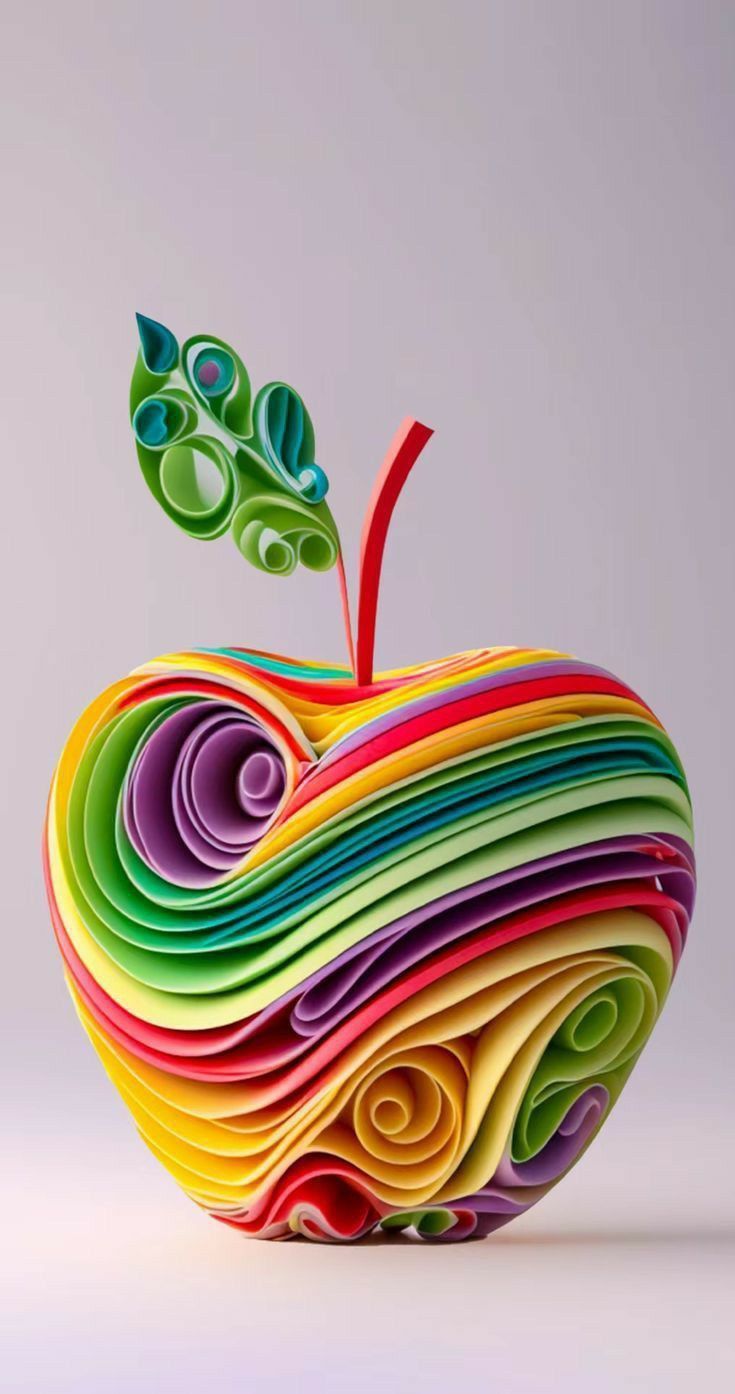 A sculpture of an apple made from paper in rainbow colors - Colorful, paper