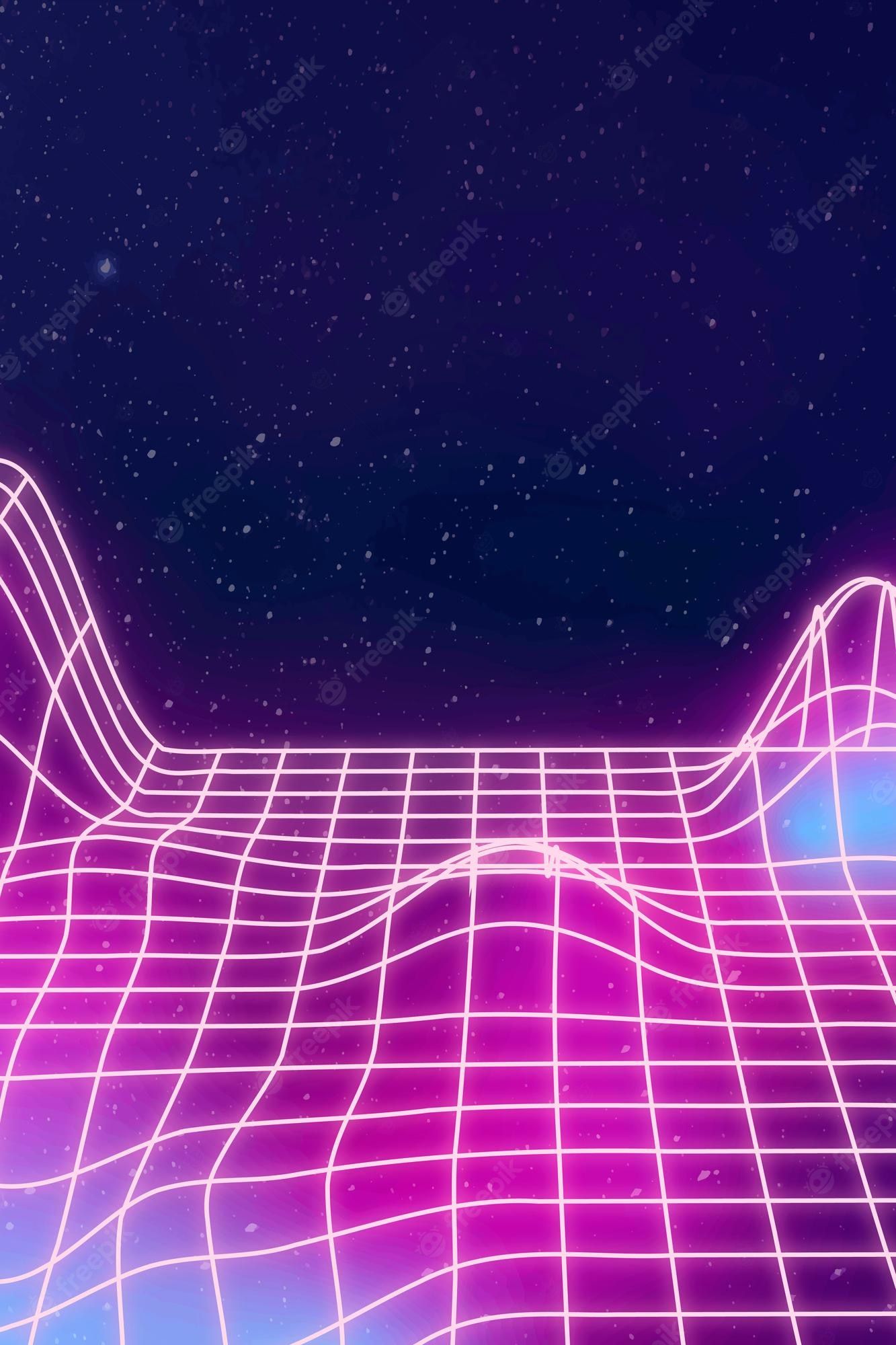 Retro 80s neon grid background - Synthwave