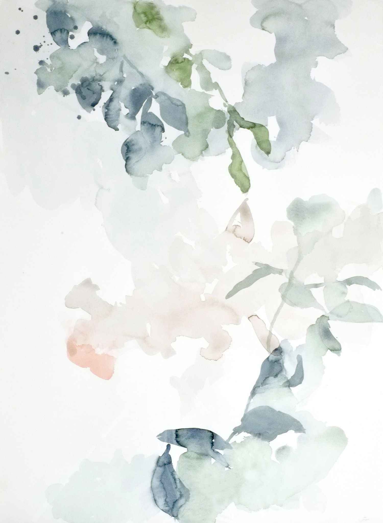 Original watercolor botanical nature painting of autumn fall leaves and branches in an abstract, expressive, impressionist, minimalist, modern style by contemporary fine artist Elizabeth Becker. - Watercolor